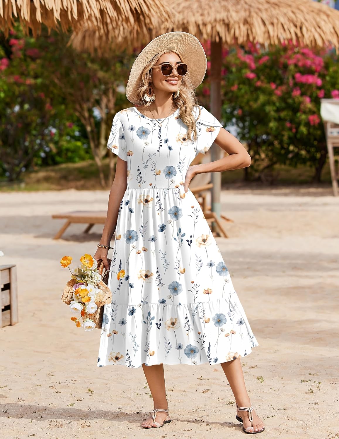Zeagoo Women Summer Midi A Line Dress Short Sleeve Casual Flowy Tiered Beach Long Sundress with Pockets 2026 Vacation Travel