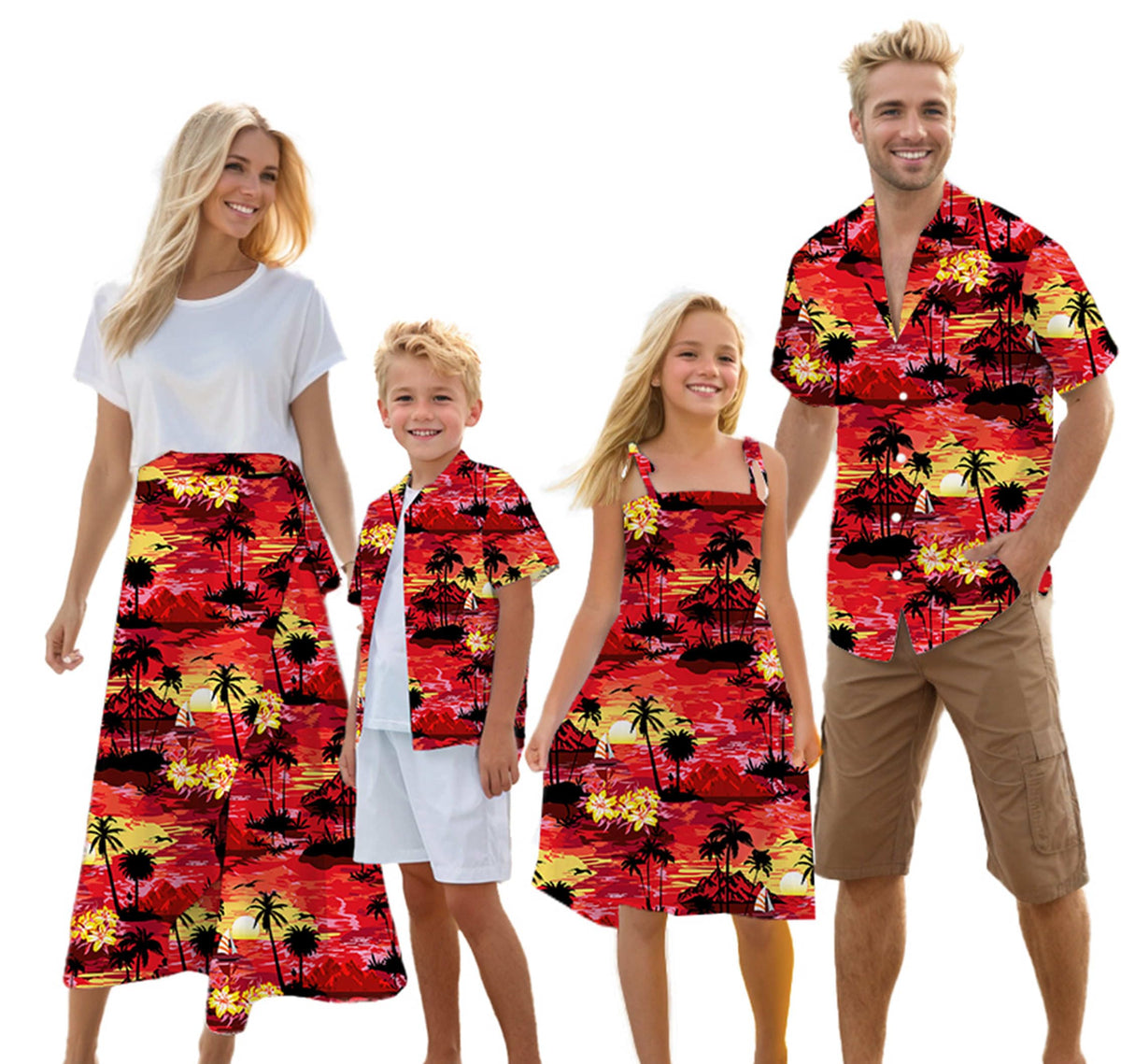 Cromoncent Matching Hawaiian Outfits for Family, Dad and Son Matching Luau Beach Tropical Shirts Mommy Daughter Tropical Sets
