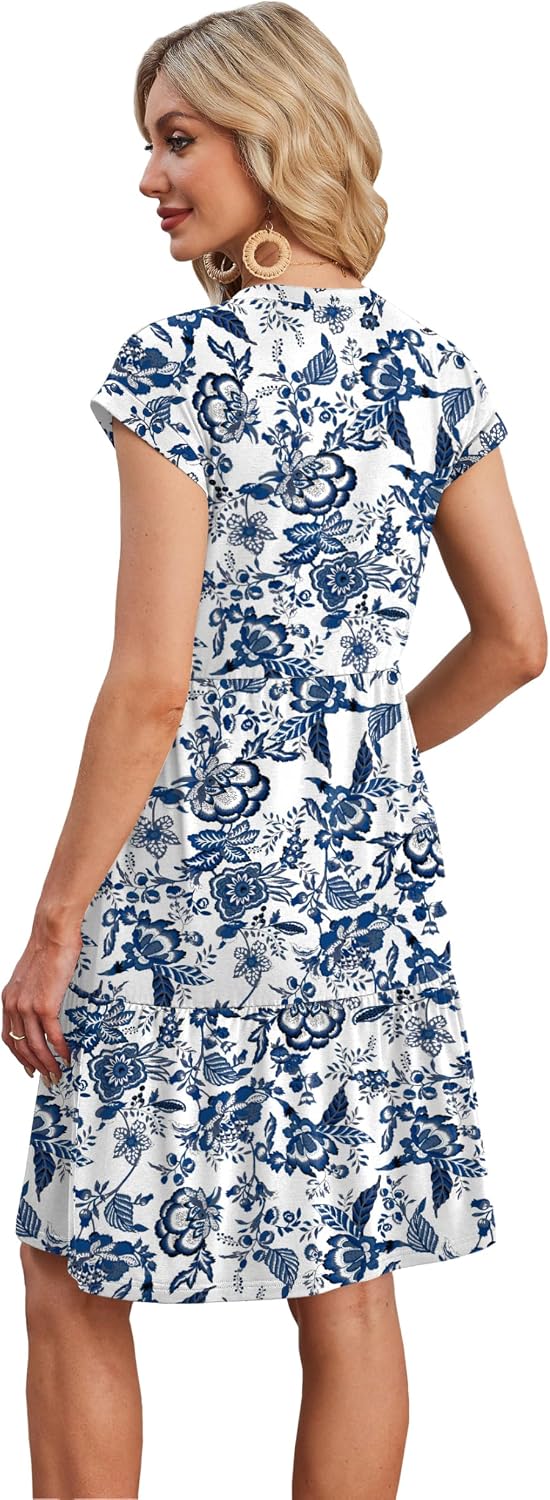 WIHOLL Summer Dresses for Women 2026 Cap Sleeve Casual Sundresses Floral Tiered Swing Fashion Beach Vacation Dress