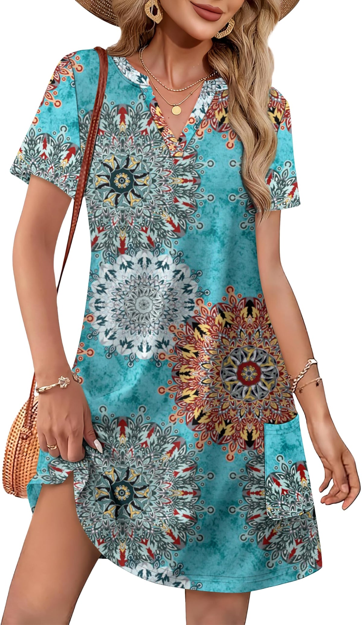 WIHOLL Summer Dresses for Women Casual V Neck Wedding Guest Dress Hawaiian Midi Dress Fashion Beach Vacation Clothes