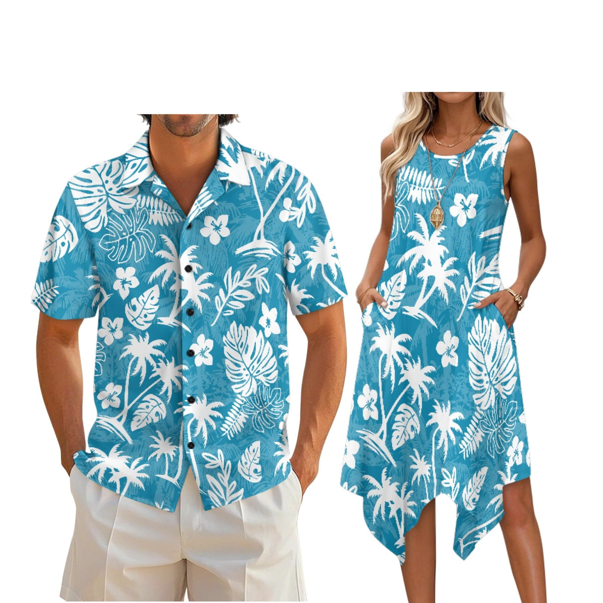 Couple Matching Outfit Hawaiian Men's Button Down Shirt Sleeveless Sundresses Dress Summer Dress for Women 2026