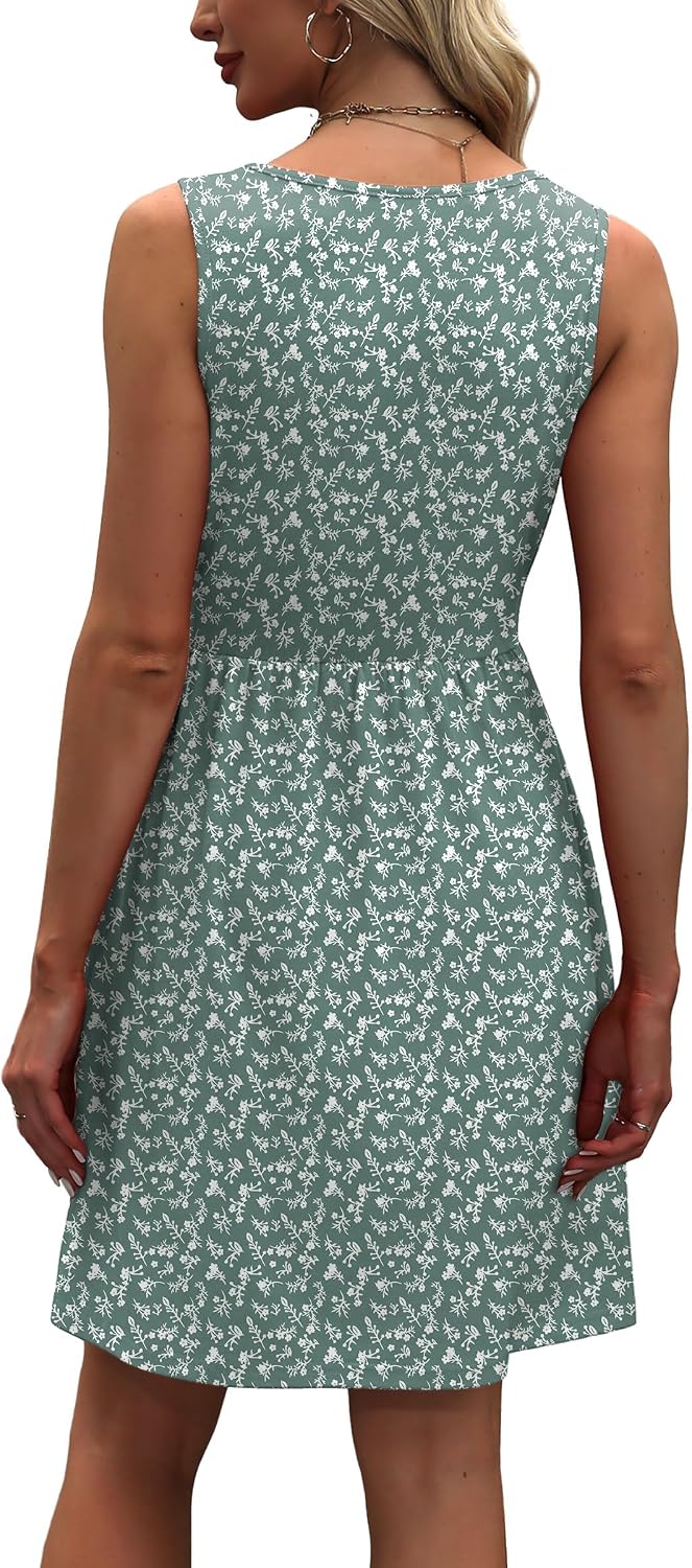 WIHOLL Women's Summer Dress 2026 A-Line Sleeveless Casual Sundress with Pockets Floral/Solid