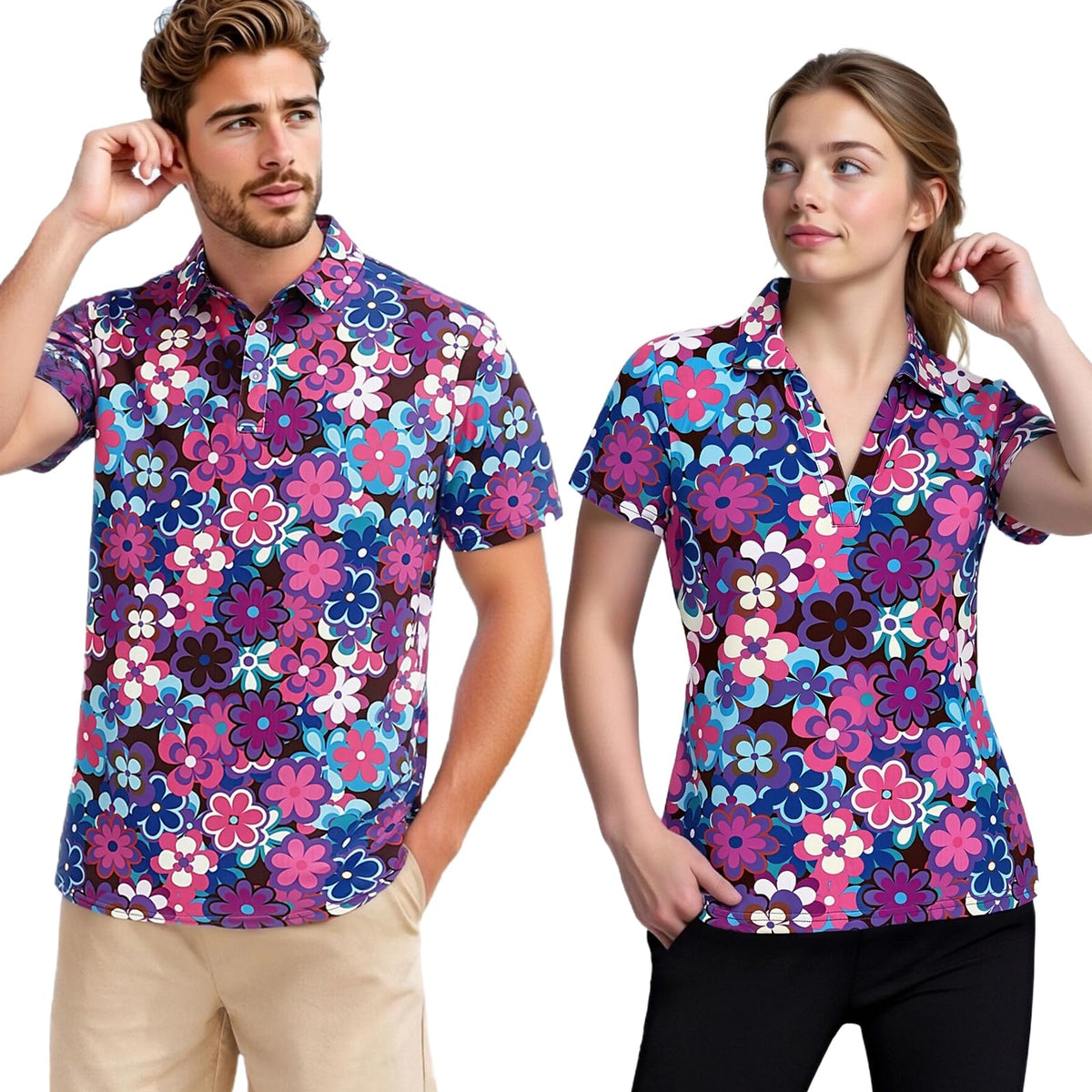 Matching Golf Shirts for Couples Funny Golf Polo Shirts for Men Women Crazy Fun Polo Shirts Couples Matching Outfits