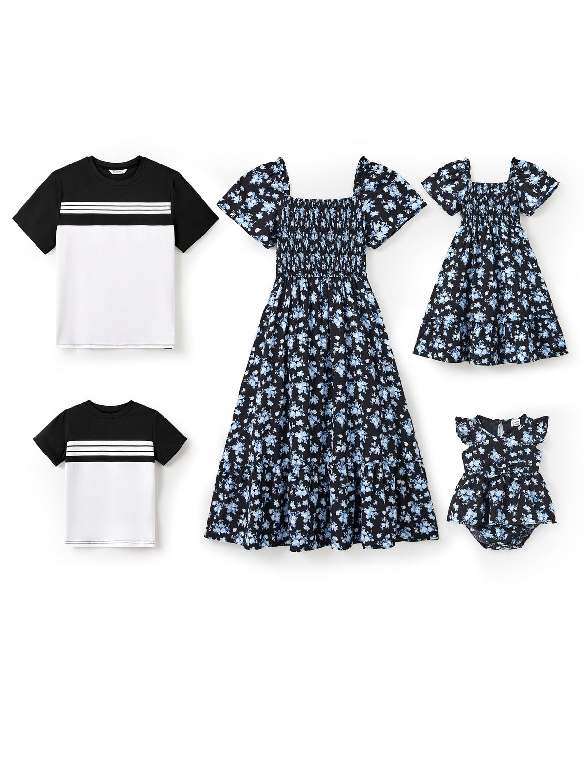 PATPAT Family Matching Outfits Mommy and Me Dresses Floral Dress & T-Shirts