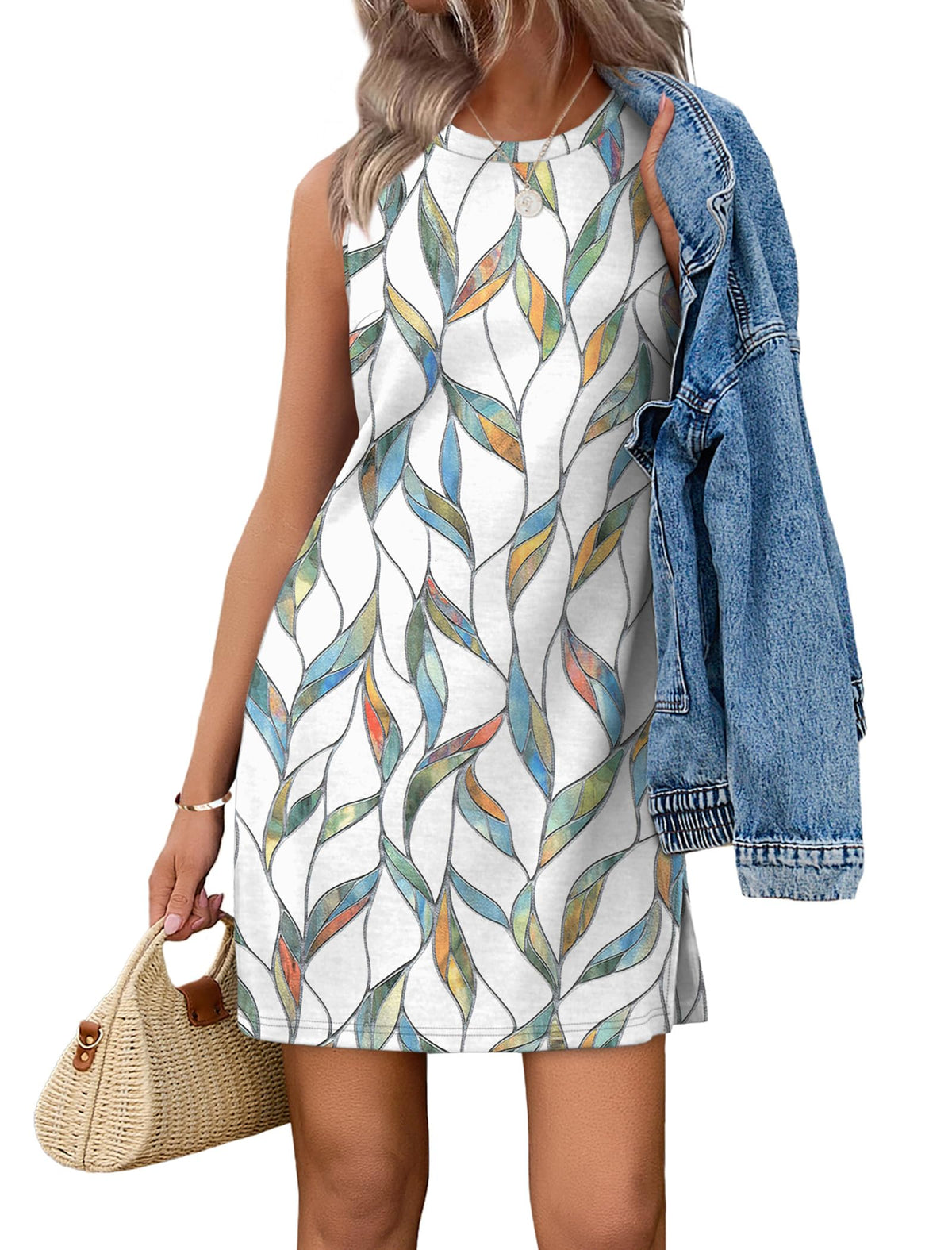 WIHOLL Casual Dresses for Women Crewneck Sleeveless Tank Dress Summer Spring Boho Vacation Clothes
