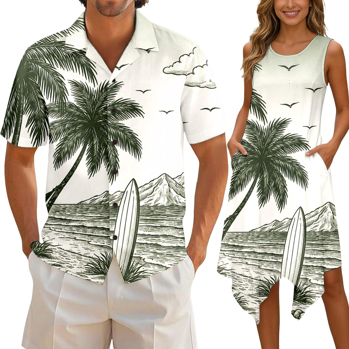 Matching Hawaiian Outfits for Couples Beach Vacation Tropical Print Women