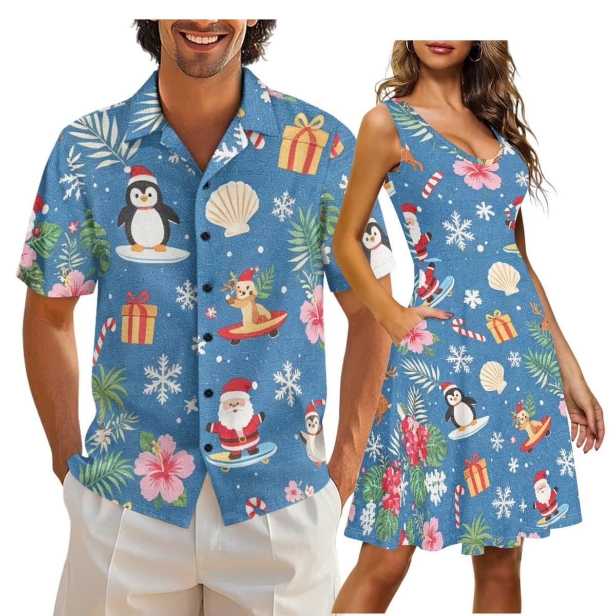 Cozeyat Independence Day Matching Outfits for Couples Mens Short Sleeve Button Down Shirts Womens Sleeveless Dress