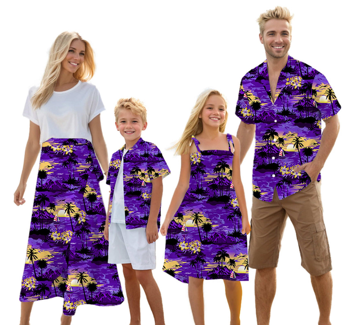 Cromoncent Matching Hawaiian Outfits for Family, Dad and Son Matching Luau Beach Tropical Shirts Mommy Daughter Tropical Sets
