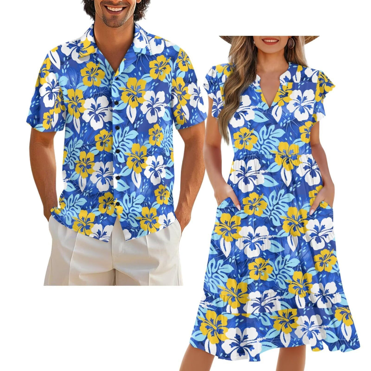Matching Hawaiian Outfits for Couples Matching Tropical Outfits Vacation Clothes Womens Summer Dresses Mens Shirts