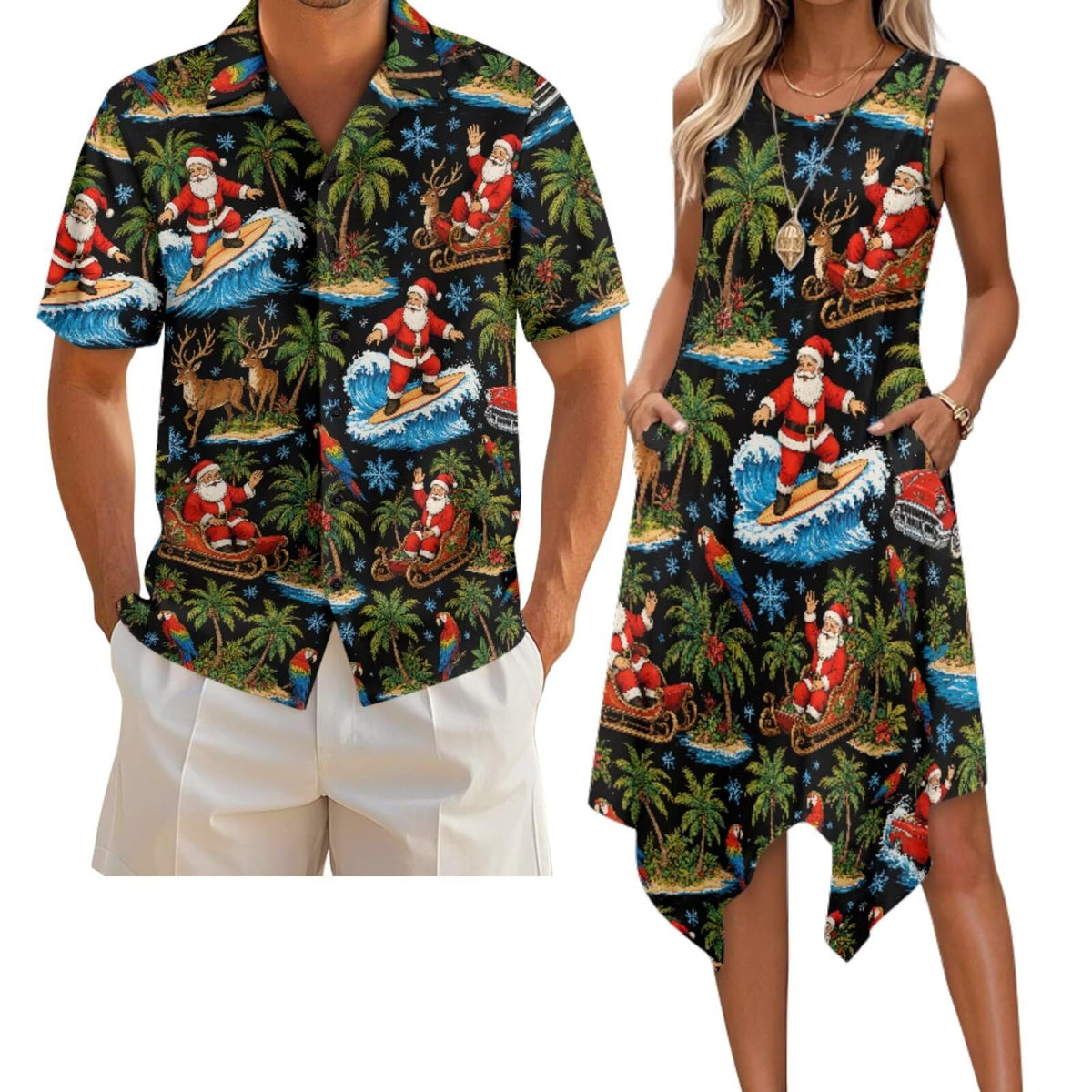 Belidome Couples Matching Outfits Husband and Wife Clothes Sleeveless Dress Button Down Short Sleeve Shirts