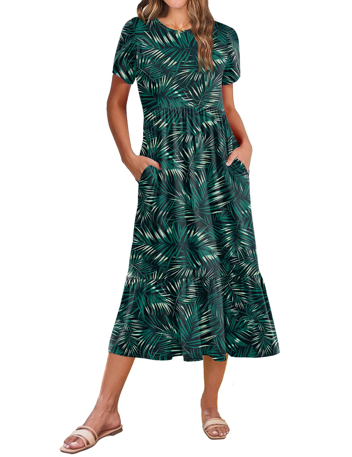 Zeagoo Women Summer Midi A Line Dress Short Sleeve Casual Flowy Tiered Beach Long Sundress with Pockets 2026 Vacation Travel