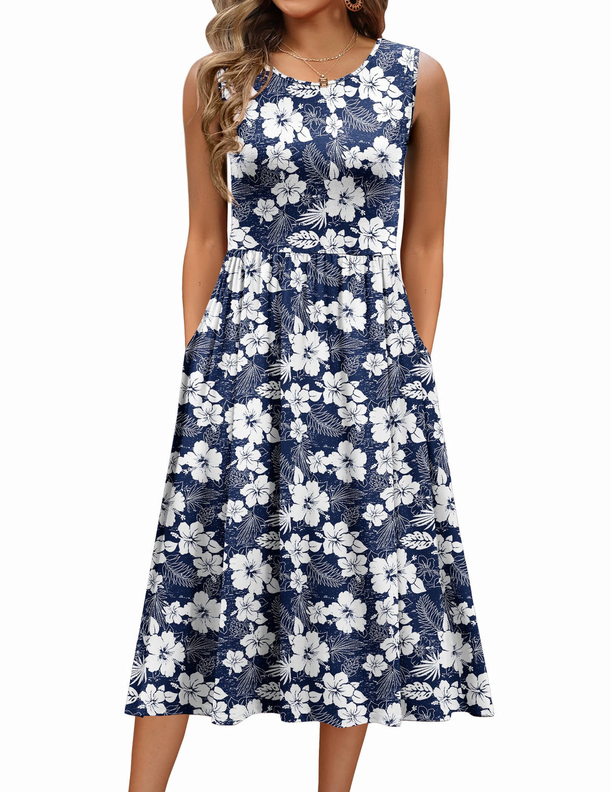 Zeagoo Women's Summer Tank Midi Dress with Pockets Floral Sleeveless A-Line Casual Loose T-Shirt Dresses Beach Sundress 2026