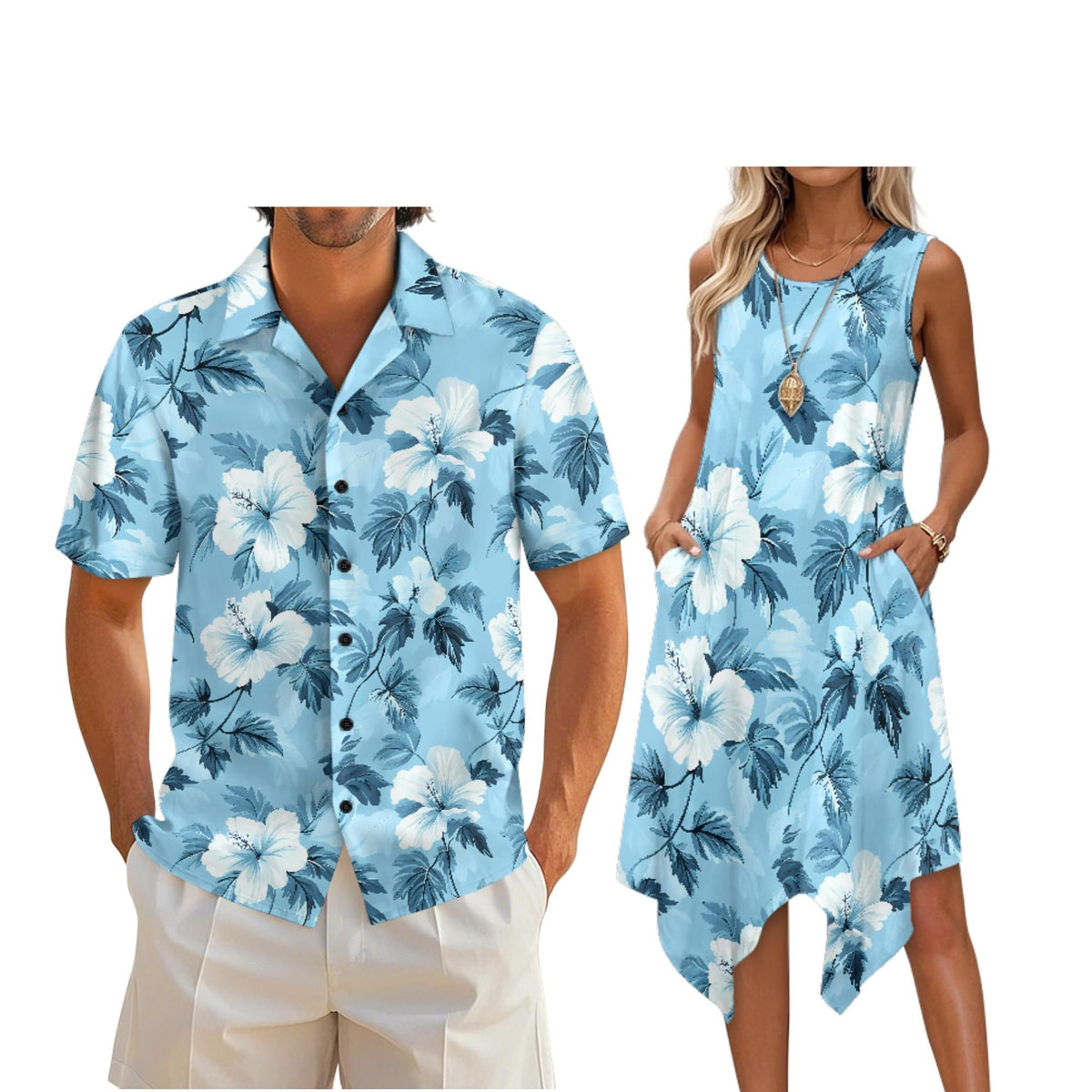 Couple Matching Outfit Hawaiian Men's Button Down Shirt Sleeveless Sundresses Dress Summer Dress for Women 2026
