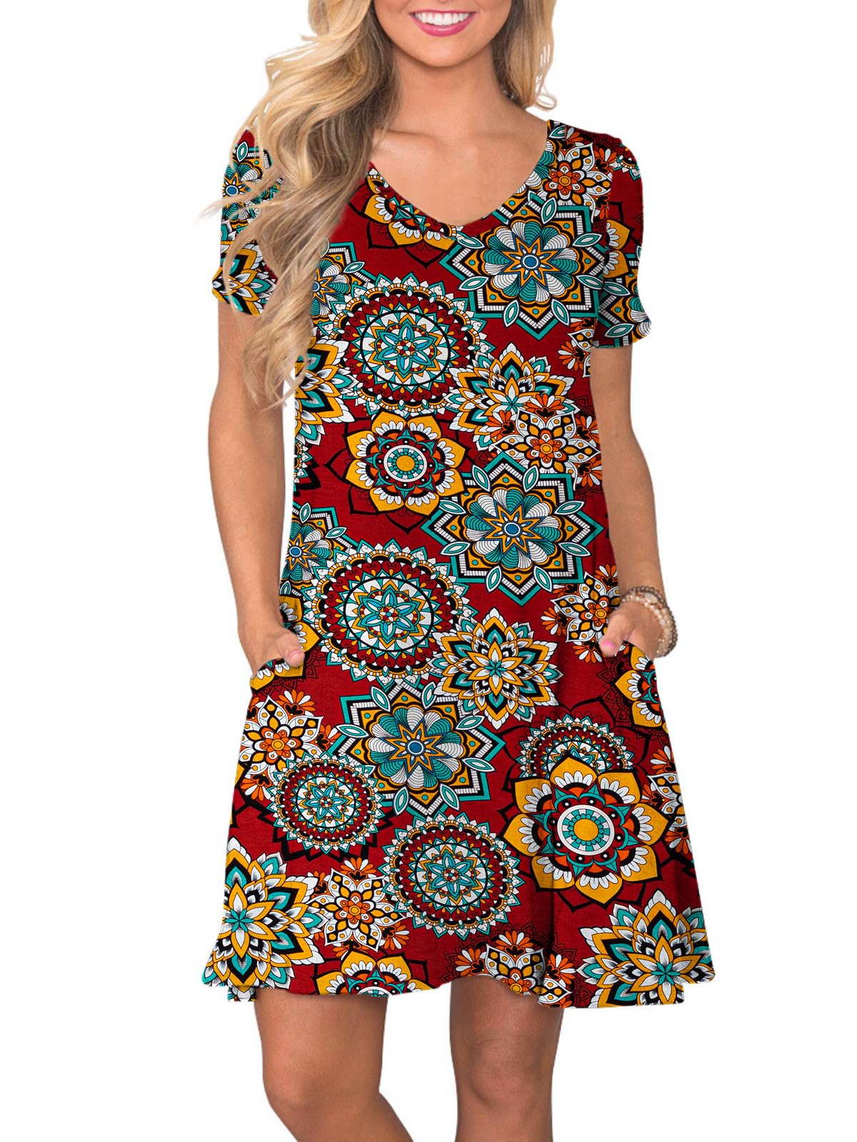 lionstill Women's Casual T Shirt Dress Summer Short Sleeve Swing Dresses with Pockets
