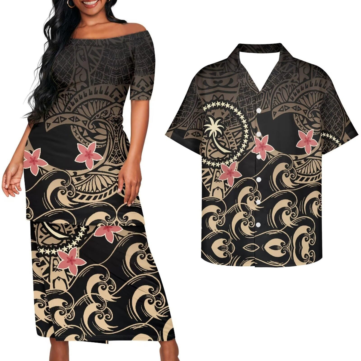 Samoa Couple Outfit Puletasi Samoa Dress Polynesian Shirts for Men Puletasi Samoan Traditional Dress Hawaiian