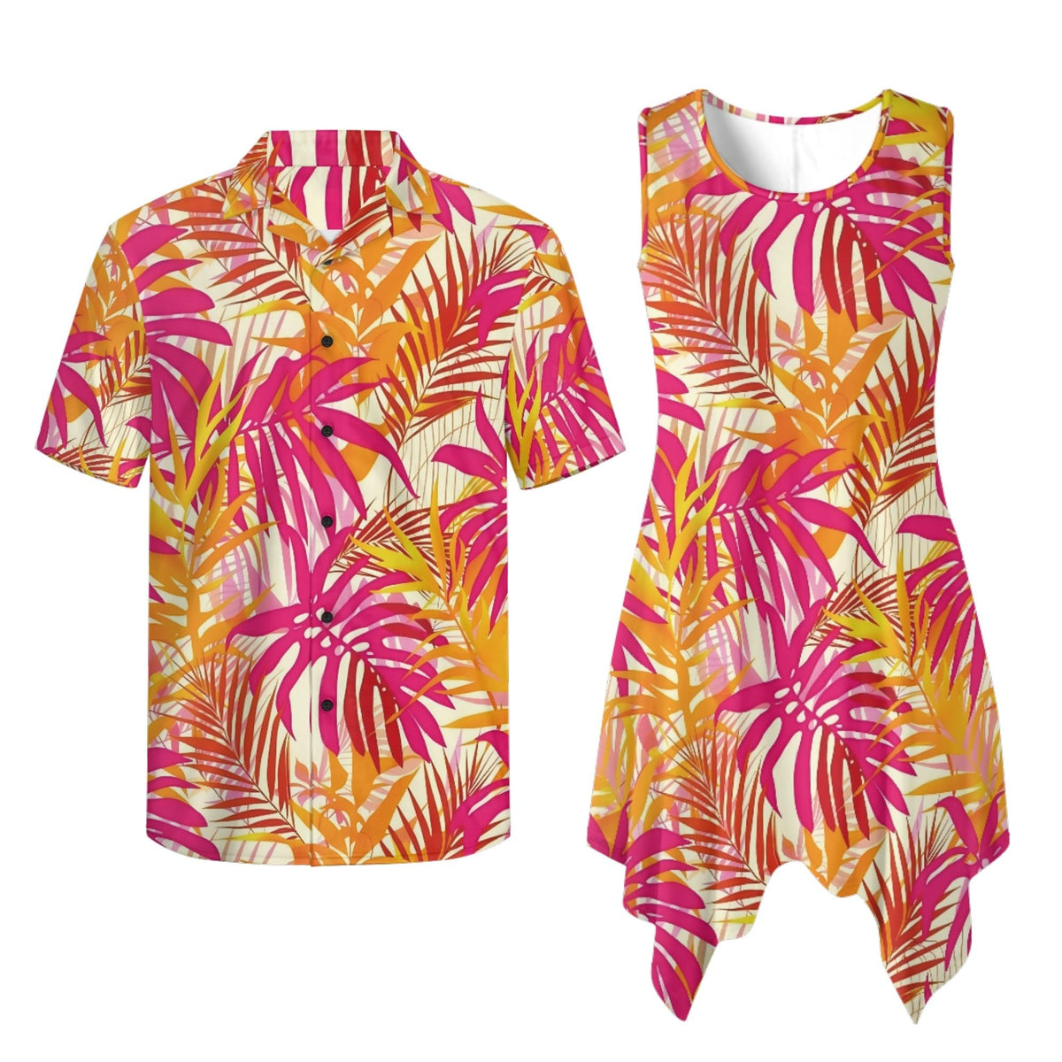 TOADDITDO Couple Shirts and Dress Matching Outfit Womens Sleeveless Flared Mini Sundress or Mens Buttons Hawaiian Aloha Shirt