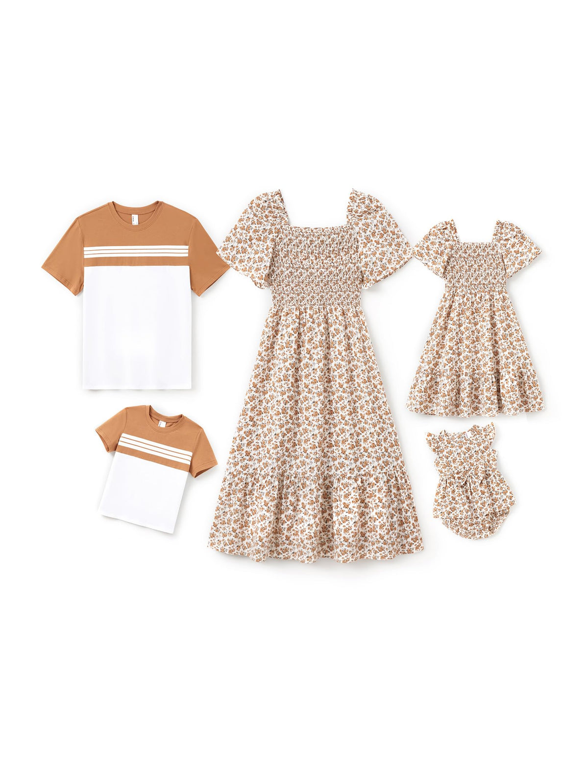 PATPAT Family Matching Outfits Mommy and Me Dresses Floral Dress & T-Shirts