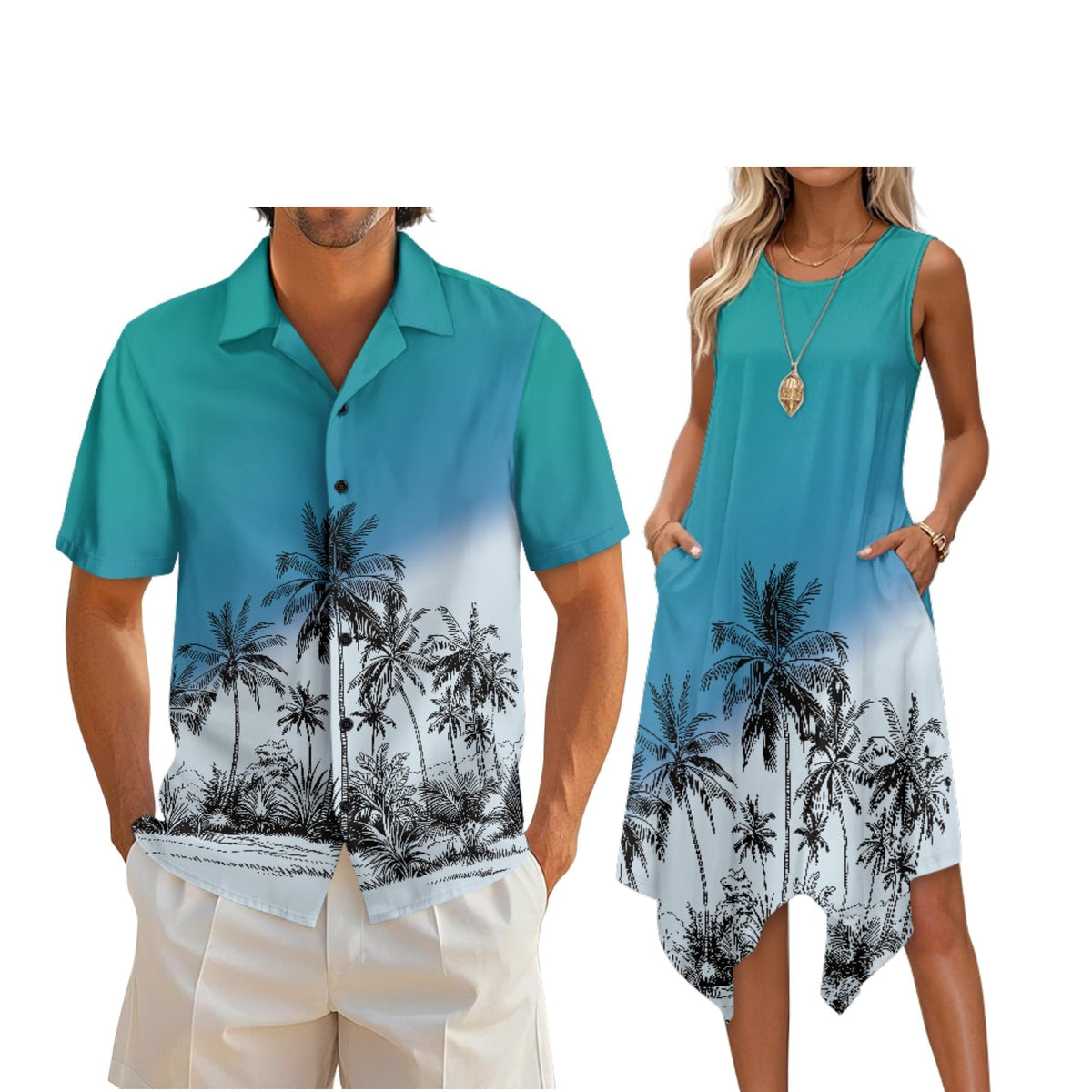 Couple Matching Outfit Hawaiian Men's Button Down Shirt Sleeveless Sundresses Dress Summer Dress for Women 2026