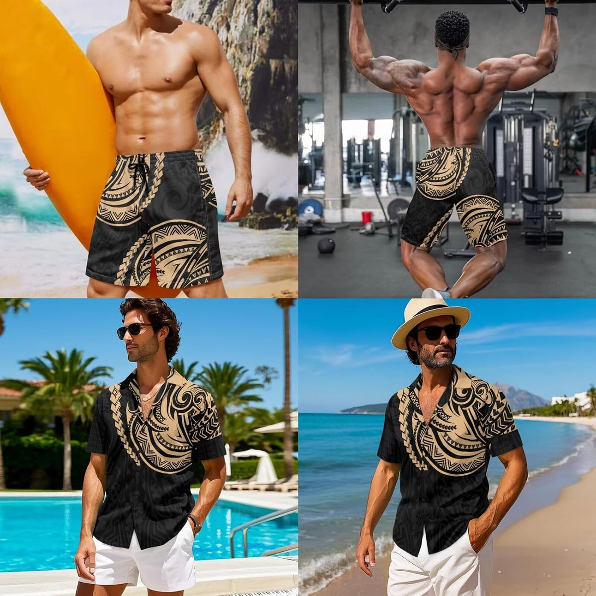 Matchable Couple Hawaiian Polynesian Puletasi Samoa Womens Dress with Mens Shirt and Mens Shorts Couple Set