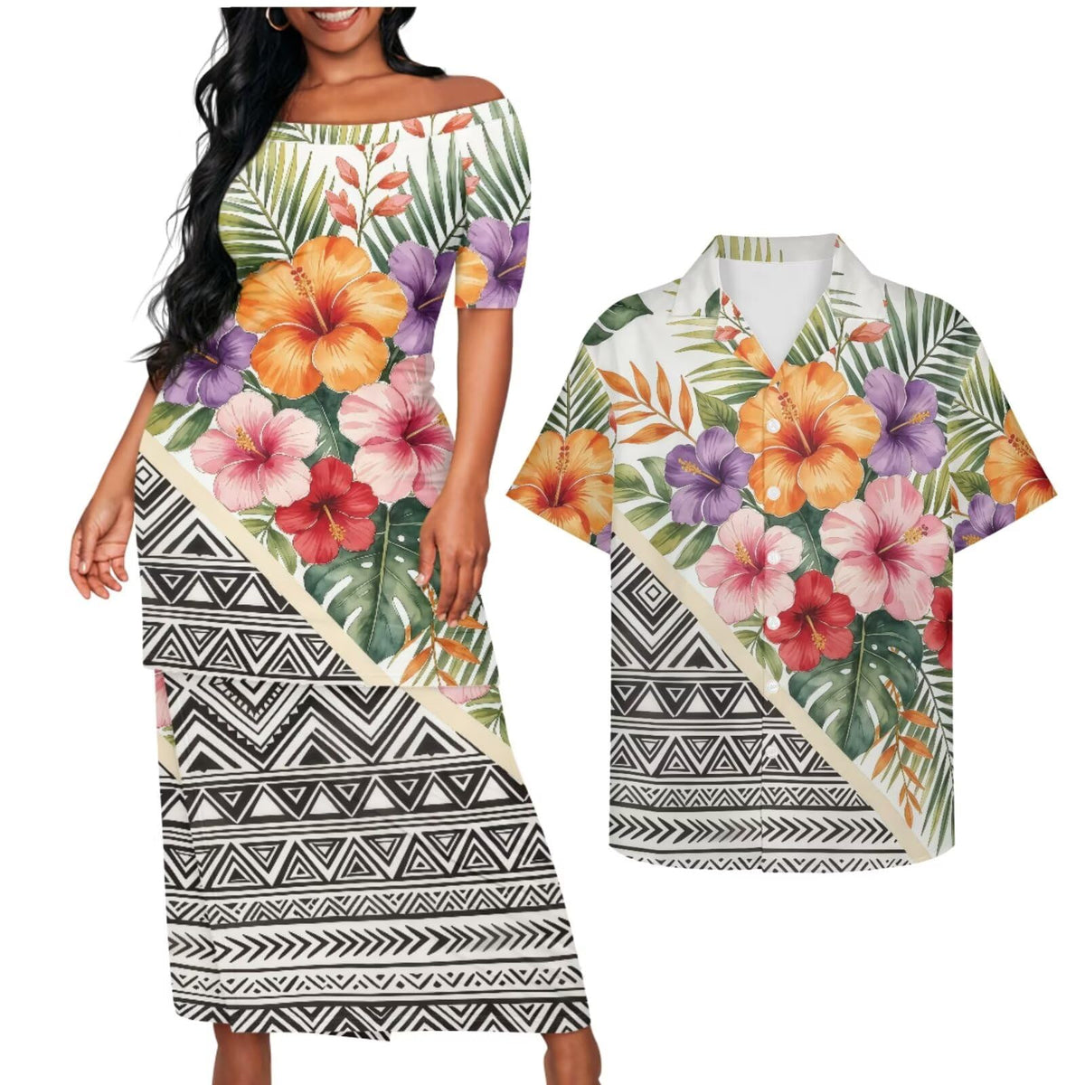 Samoa Couple Outfit Puletasi Samoa Dress Polynesian Shirts for Men Puletasi Samoan Traditional Dress Hawaiian