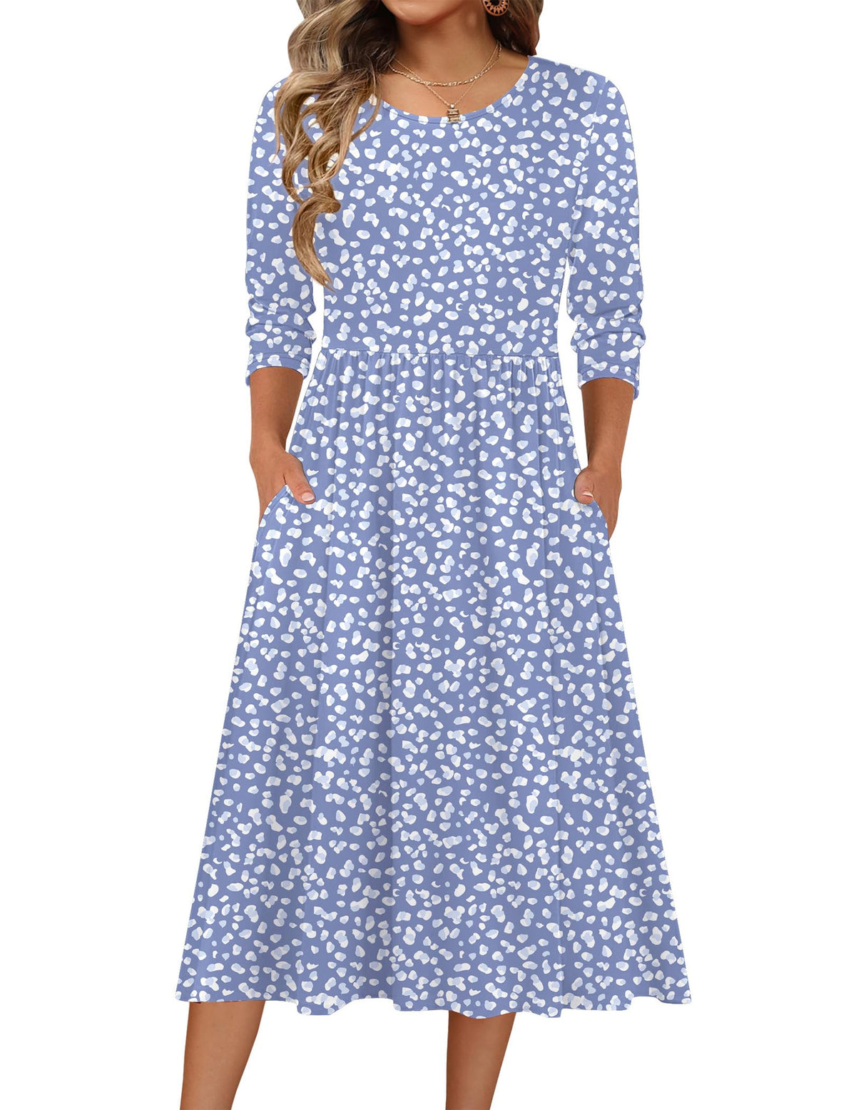 Zeagoo 3/4 Sleeve Women's Dress Casual Aline Summer Fall Midi Long Dresses