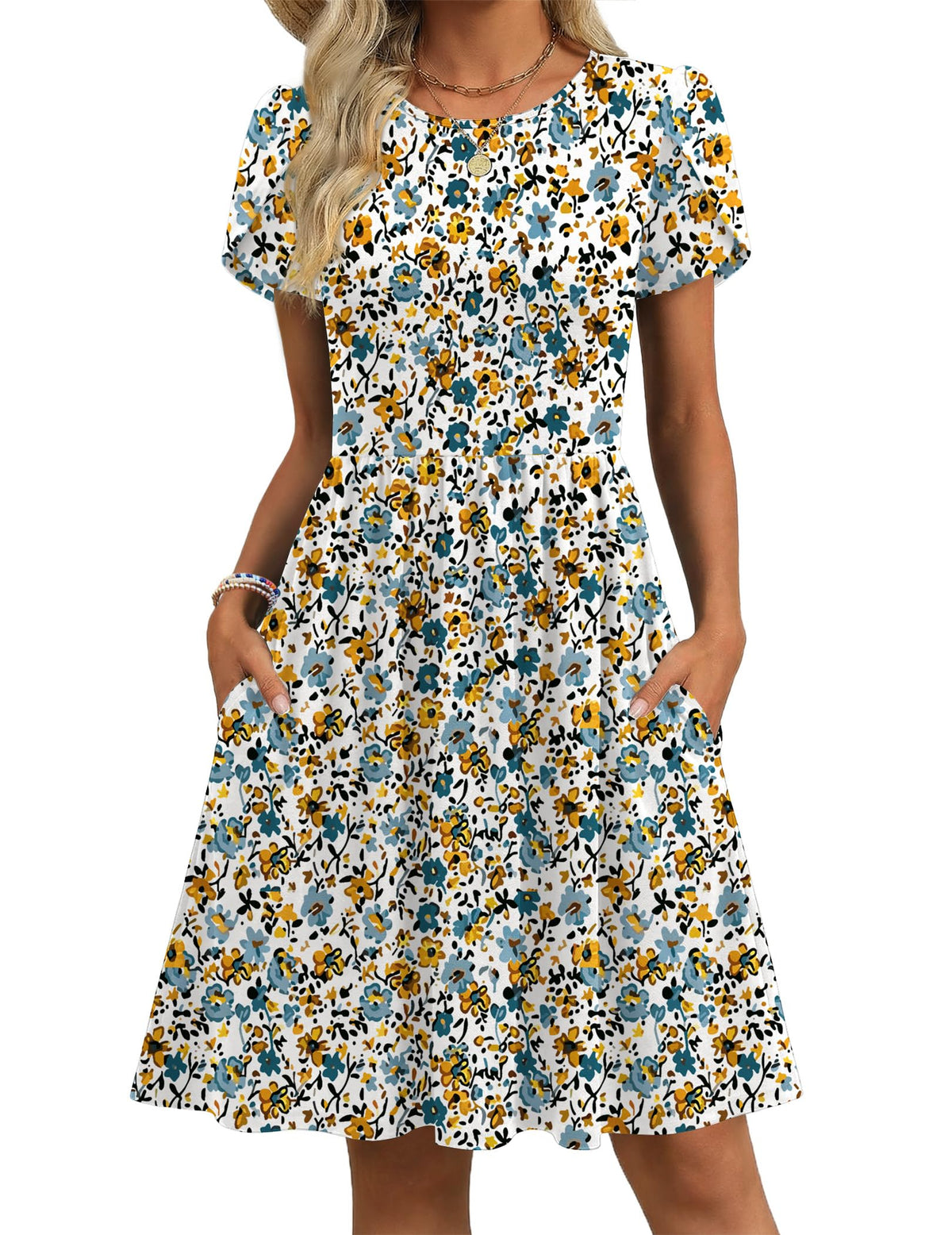 Zeagoo Women Summer Dress 2026 Short Sleeve Aline Mini Dresses with Pockets Casual Swing Tshirt Dress Vocation Beach Sundress