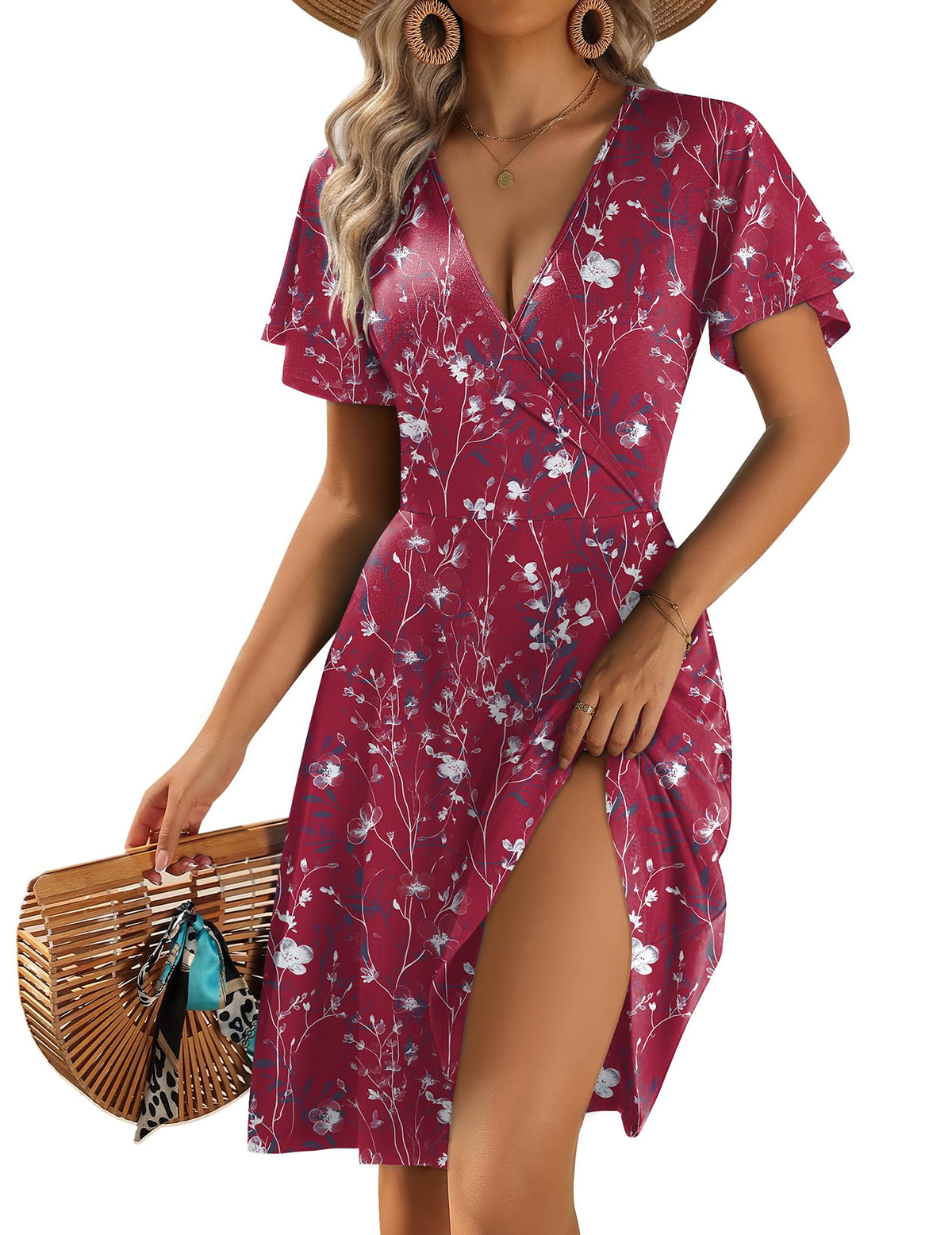 Zeagoo Womens Summer Dresses Wrap V Neck Dress Floral A-Line Ruffle Sleeve Casual Sundress with Pockets 2026