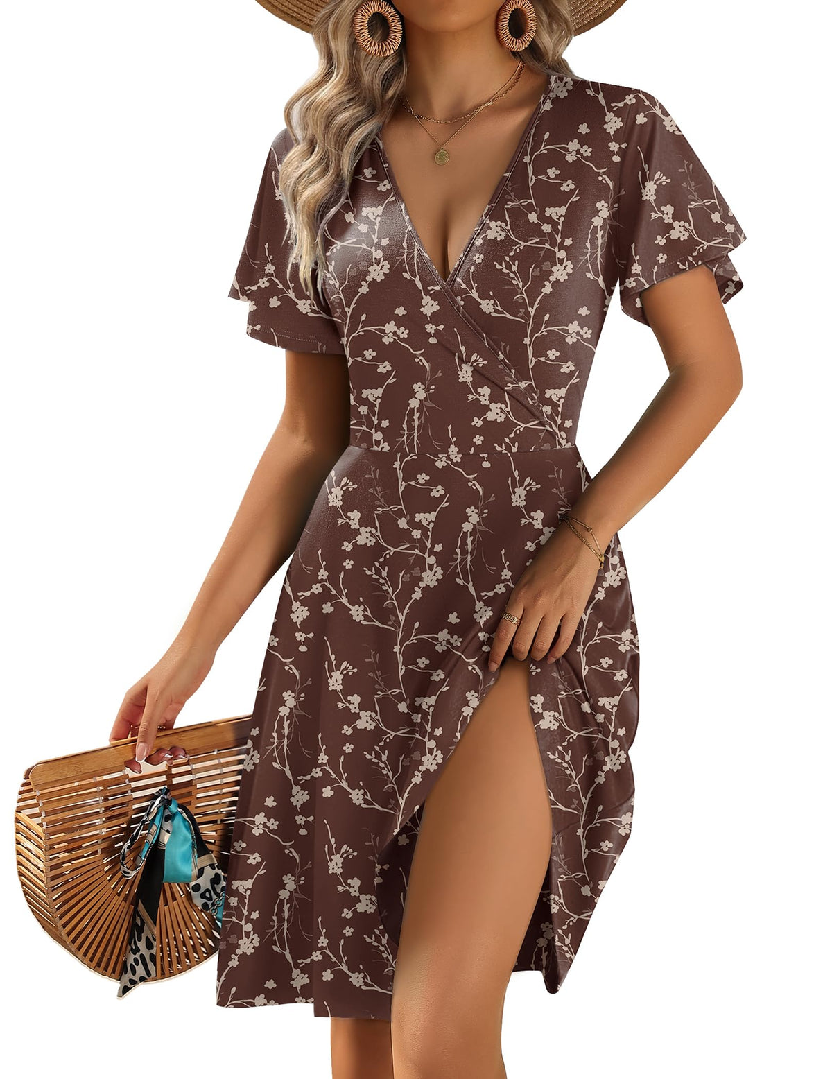 Zeagoo Womens Summer Dresses Wrap V Neck Dress Floral A-Line Ruffle Sleeve Casual Sundress with Pockets 2026