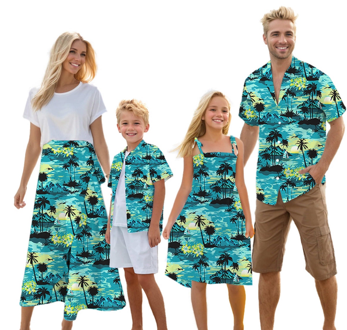 Cromoncent Matching Hawaiian Outfits for Family, Dad and Son Matching Luau Beach Tropical Shirts Mommy Daughter Tropical Sets