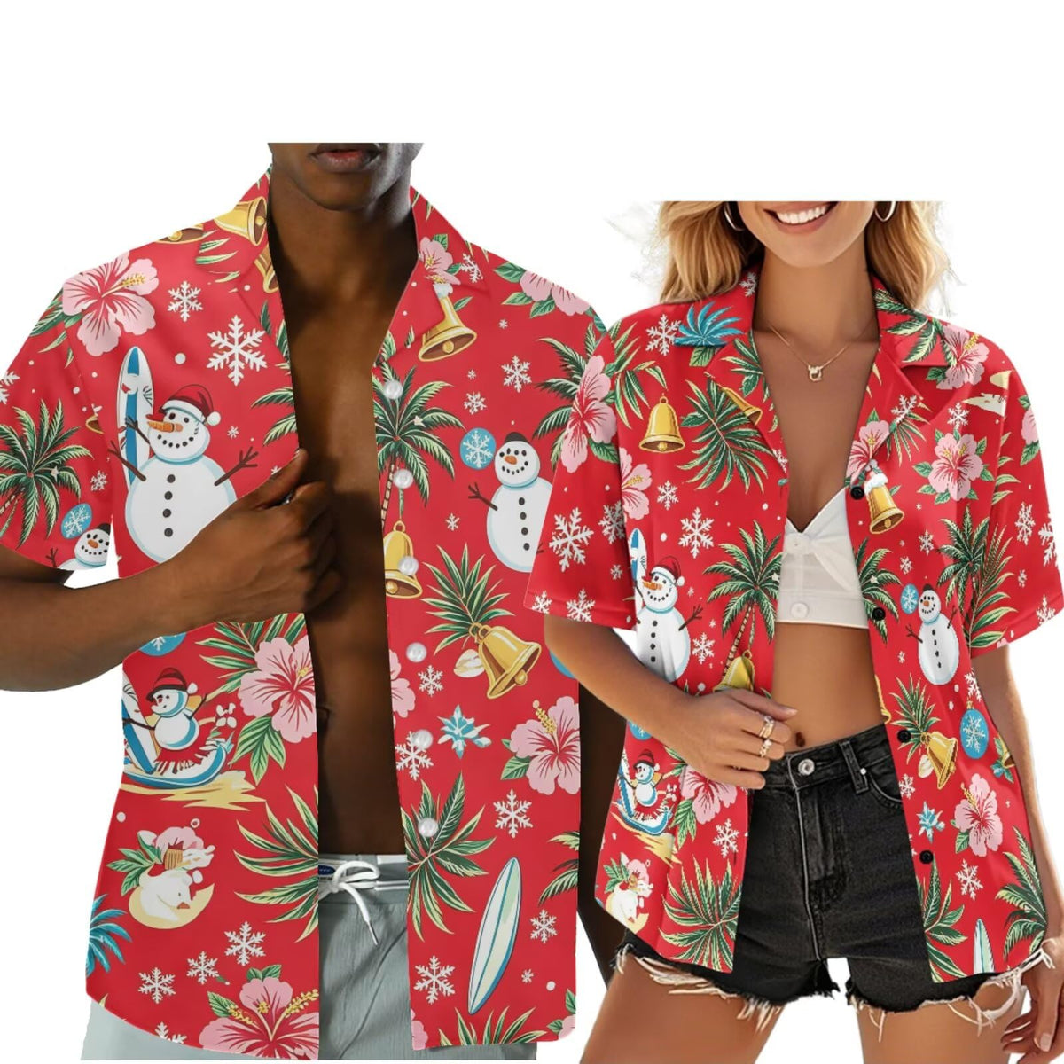 Hawaiian Couples Matching Shirt for Men Women Hawaii Outfit for Husband and Wife Beach Vacation Button Down Shirt