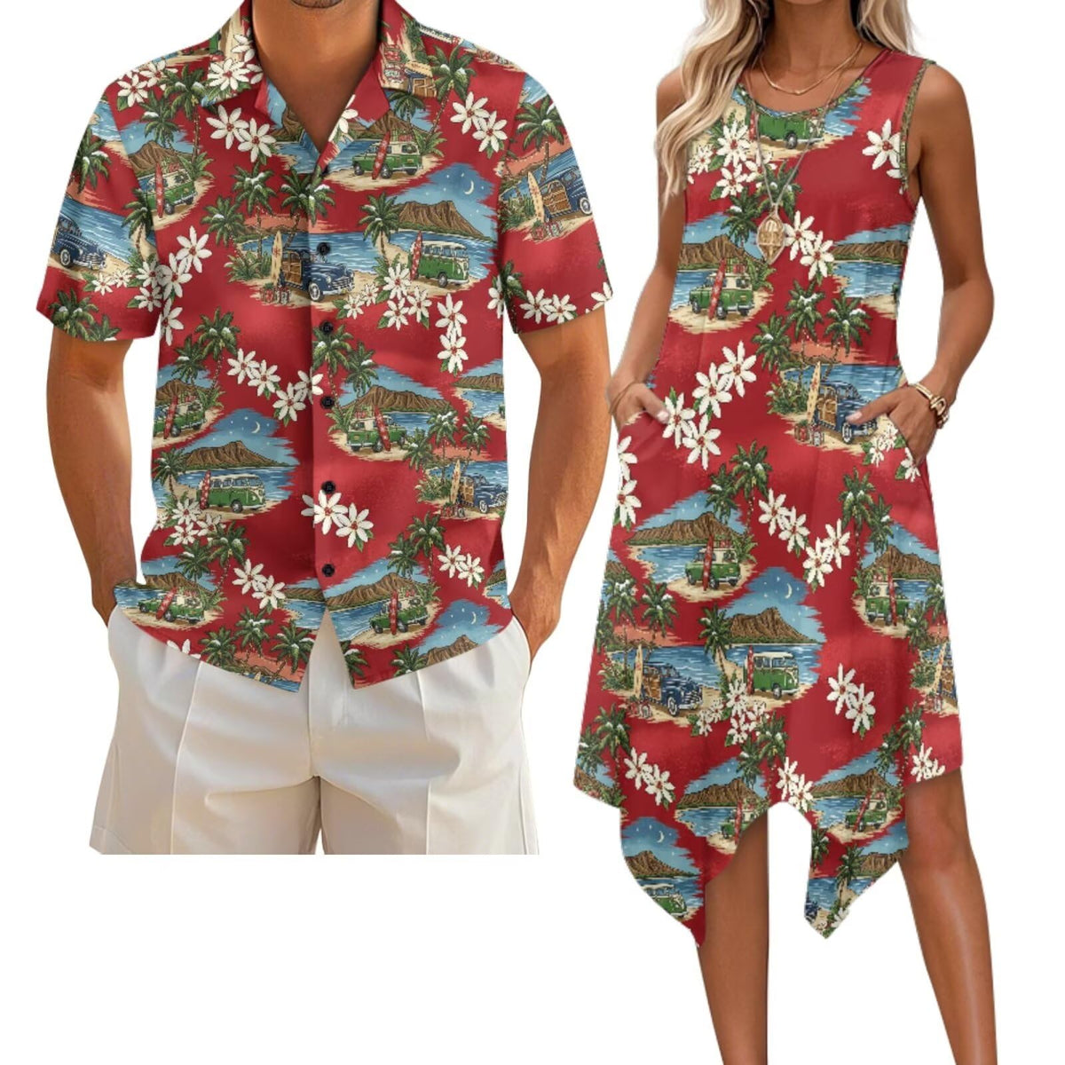 Belidome Couples Matching Outfits Husband and Wife Clothes Sleeveless Dress Button Down Short Sleeve Shirts