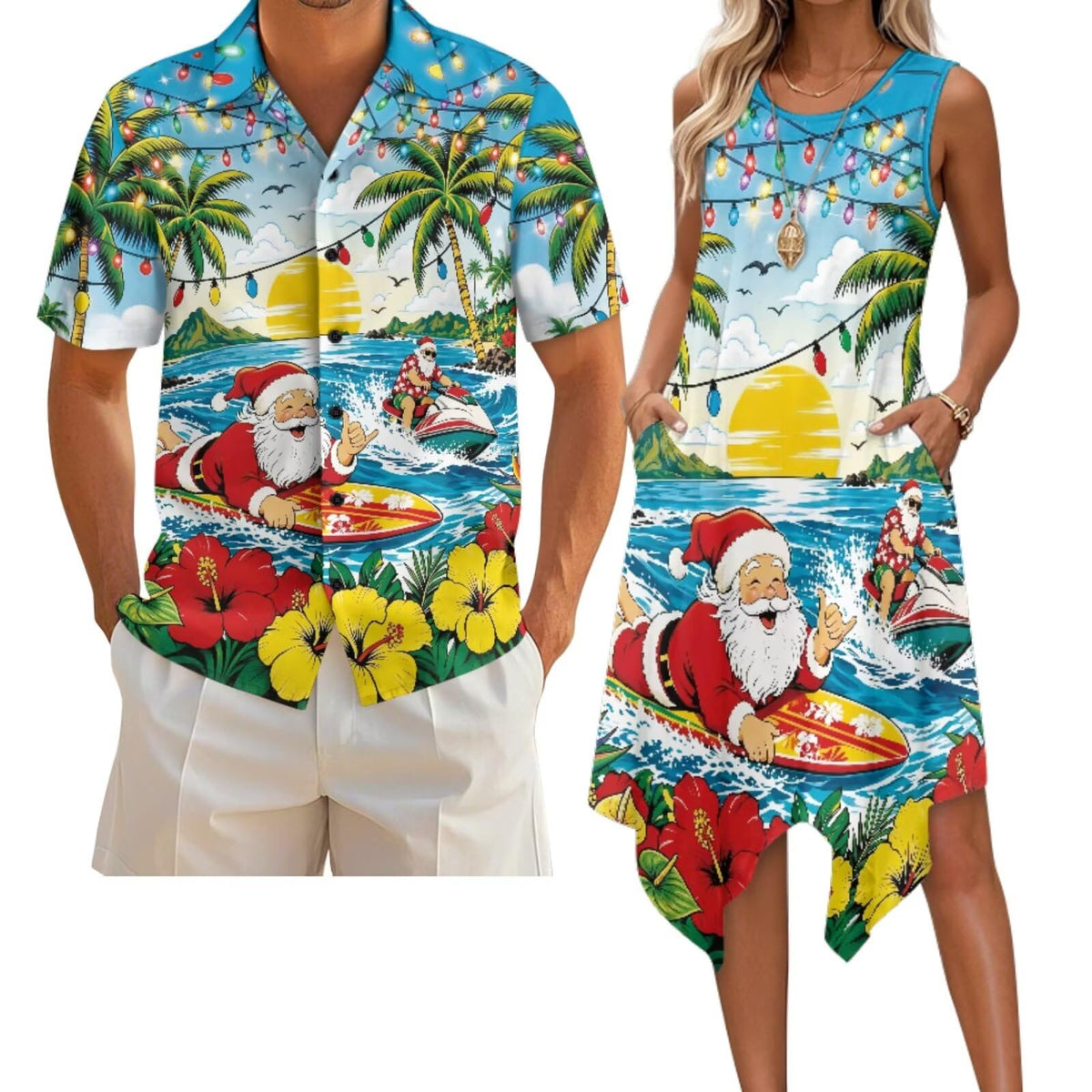 Belidome Couples Matching Outfits Husband and Wife Clothes Sleeveless Dress Button Down Short Sleeve Shirts
