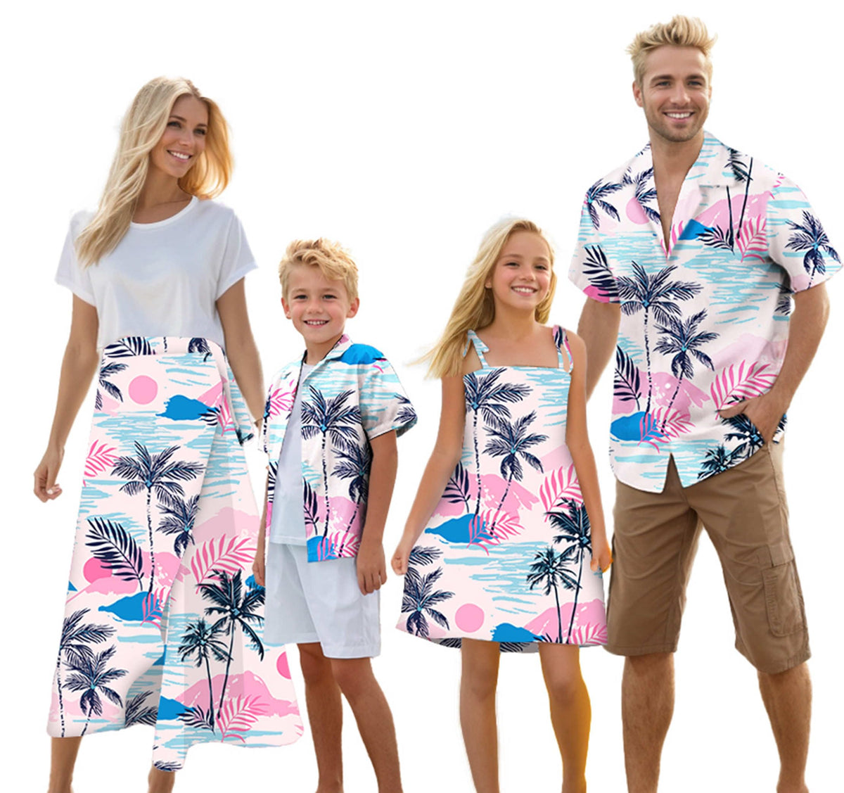 Cromoncent Matching Hawaiian Outfits for Family, Dad and Son Matching Luau Beach Tropical Shirts Mommy Daughter Tropical Sets