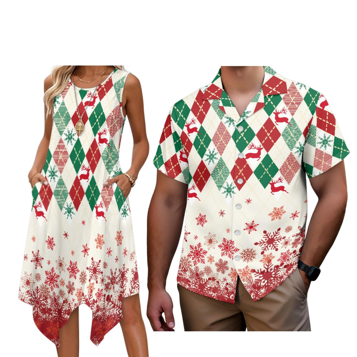 Matching Hawaiian Outfits for Couples Womens Asymmetrical Midi Dress Mens Beach Shirts Short Sleeve Button Up Shirt