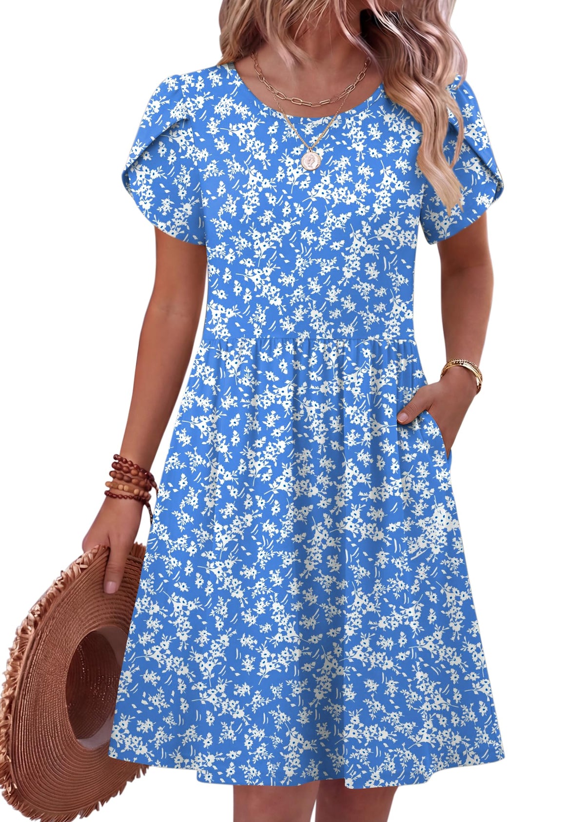 Zeagoo Women Summer Dress 2026 Short Sleeve Aline Mini Dresses with Pockets Casual Swing Tshirt Dress Vocation Beach Sundress