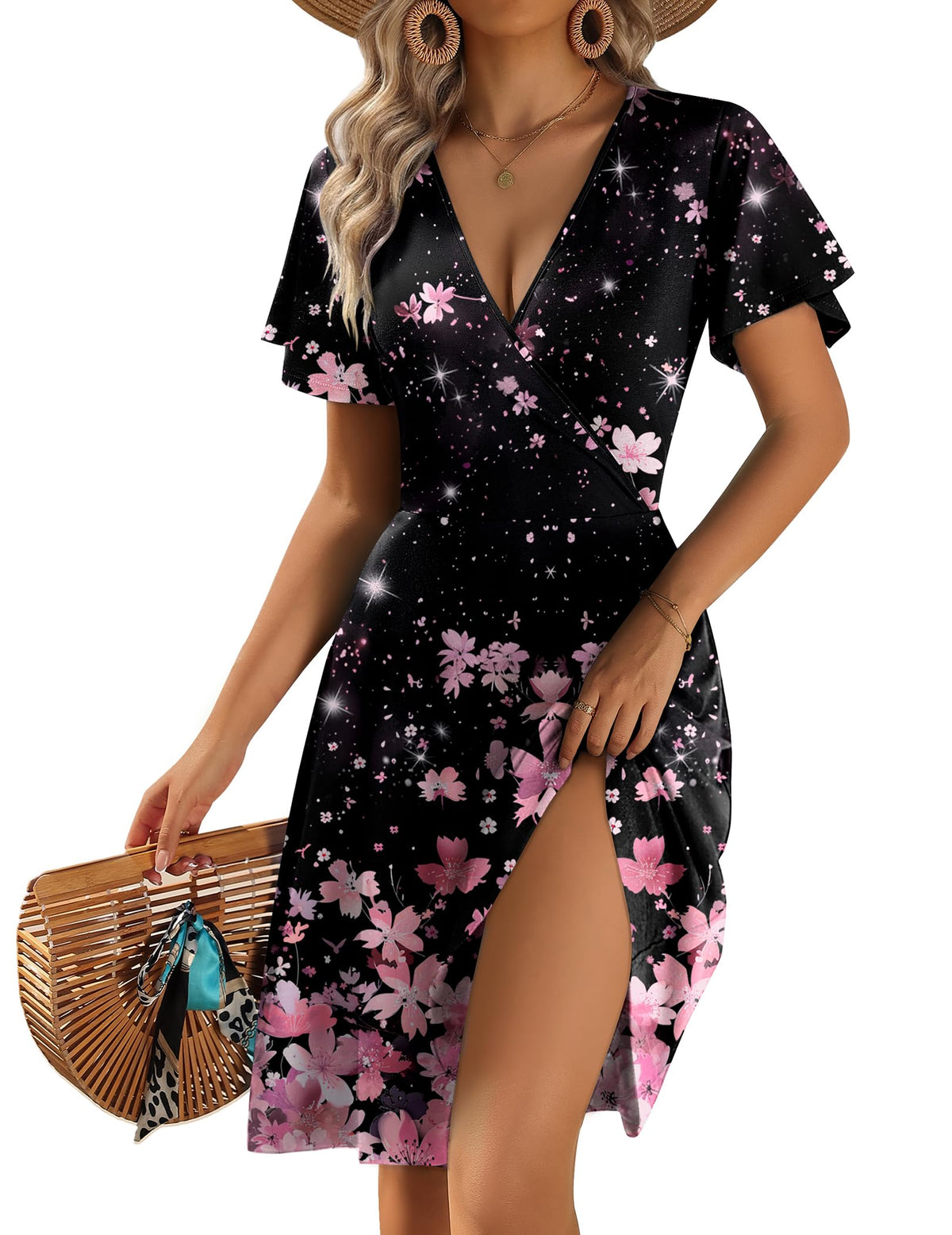 Zeagoo Womens Summer Dresses Wrap V Neck Dress Floral A-Line Ruffle Sleeve Casual Sundress with Pockets 2026