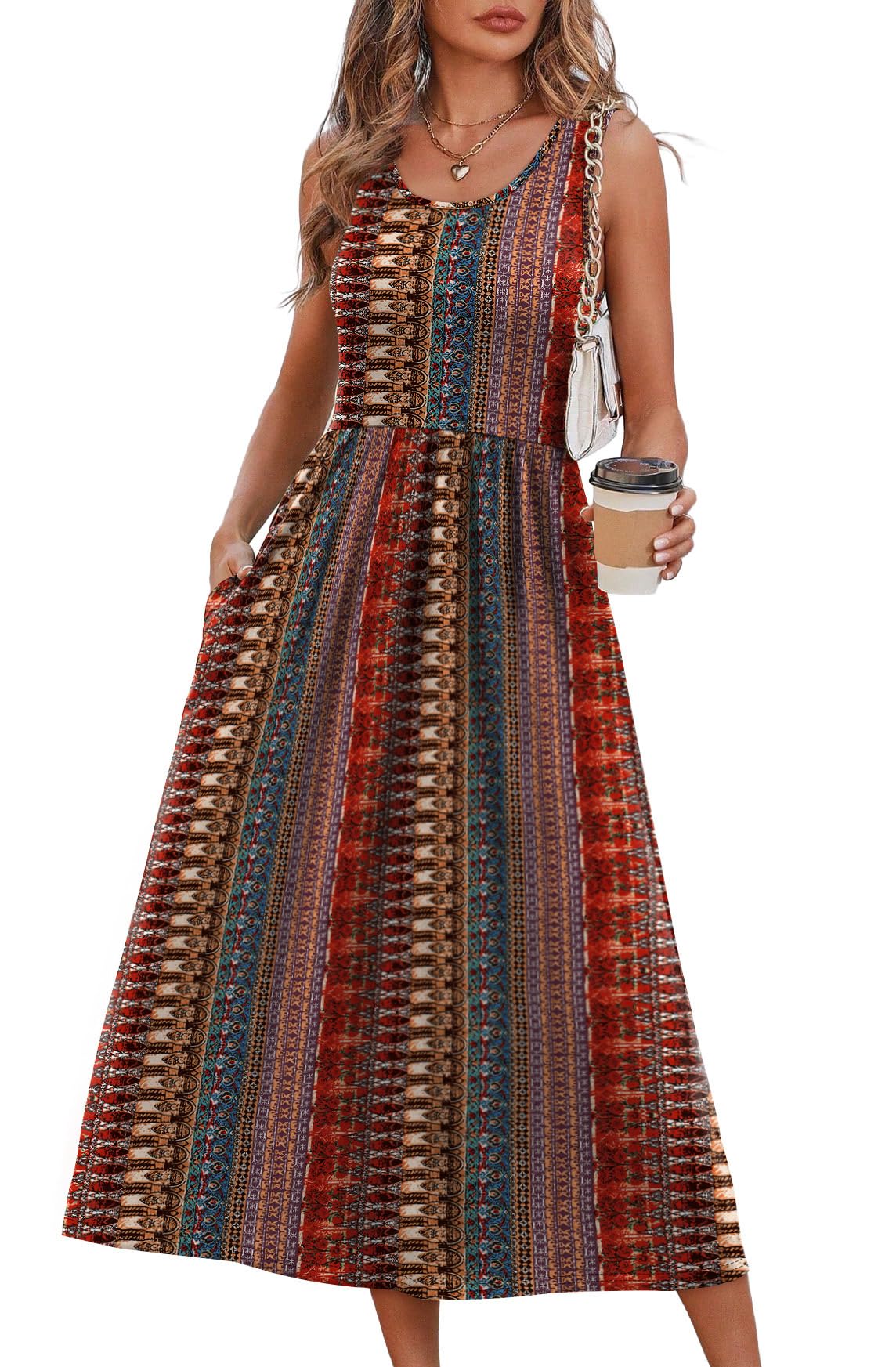 WIHOLL Summer Dresses for Women Flowy Casual Midi Dress Beach Vacation Sundresses with Pockets