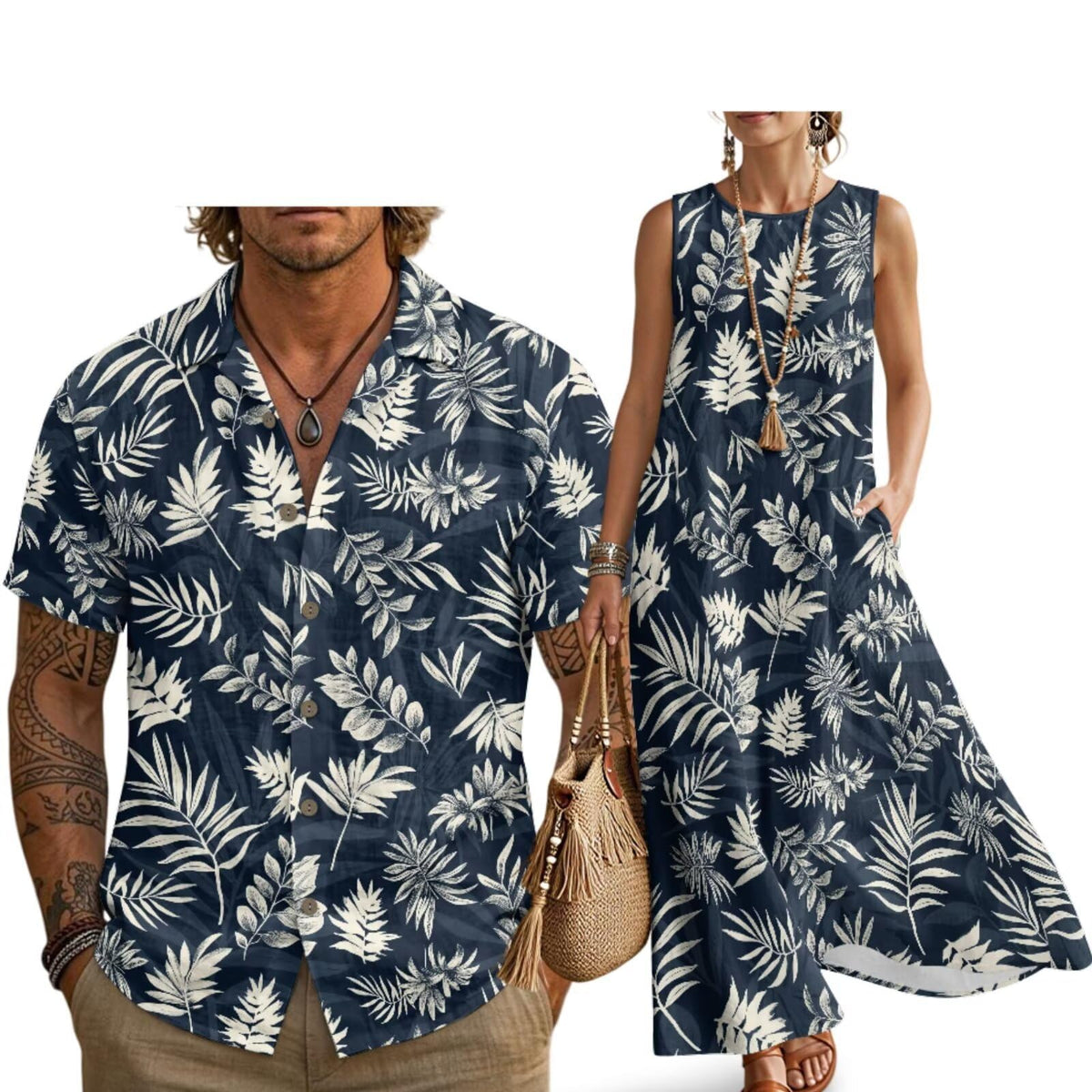 Husband and Wife Clothes Linen Casual Shirt for Men Maxi Dress for Women Summer Dress Matching Vacation Clothes