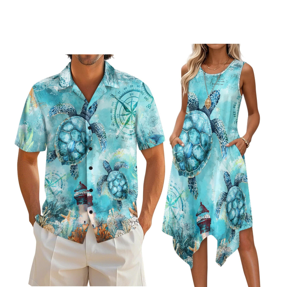 Couple Matching Outfit Hawaiian Men's Button Down Shirt Sleeveless Sundresses Dress Summer Dress for Women 2026