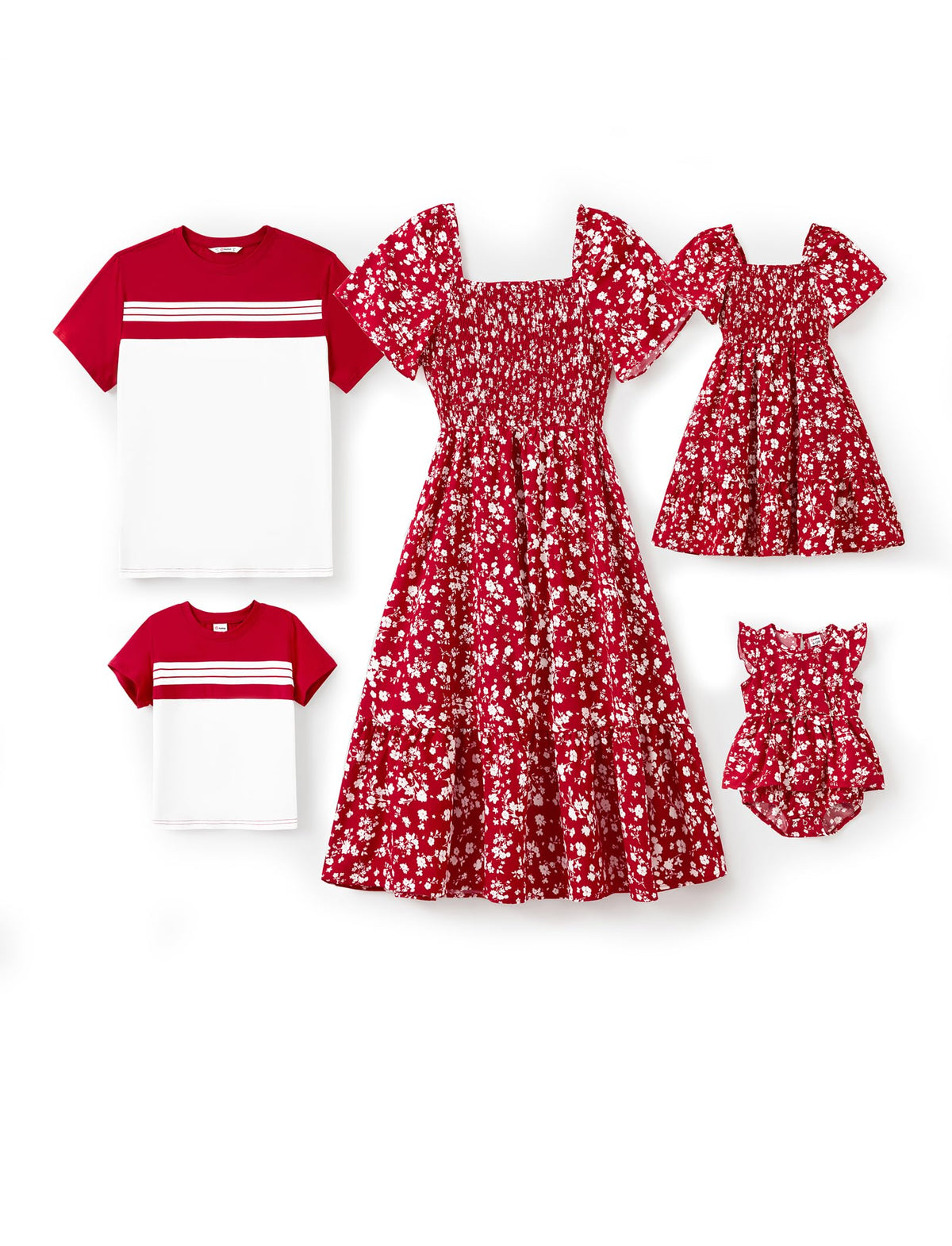 PATPAT Family Matching Outfits Mommy and Me Dresses Floral Dress & T-Shirts