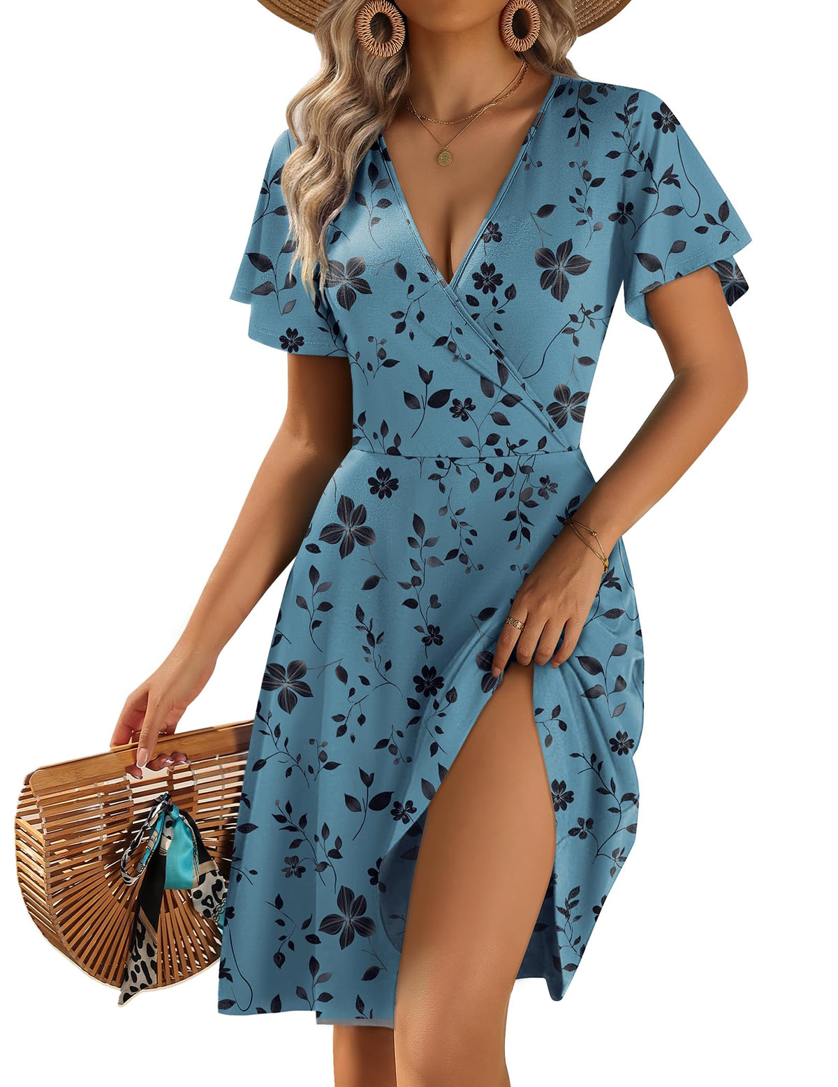 Zeagoo Womens Summer Dresses Wrap V Neck Dress Floral A-Line Ruffle Sleeve Casual Sundress with Pockets 2026