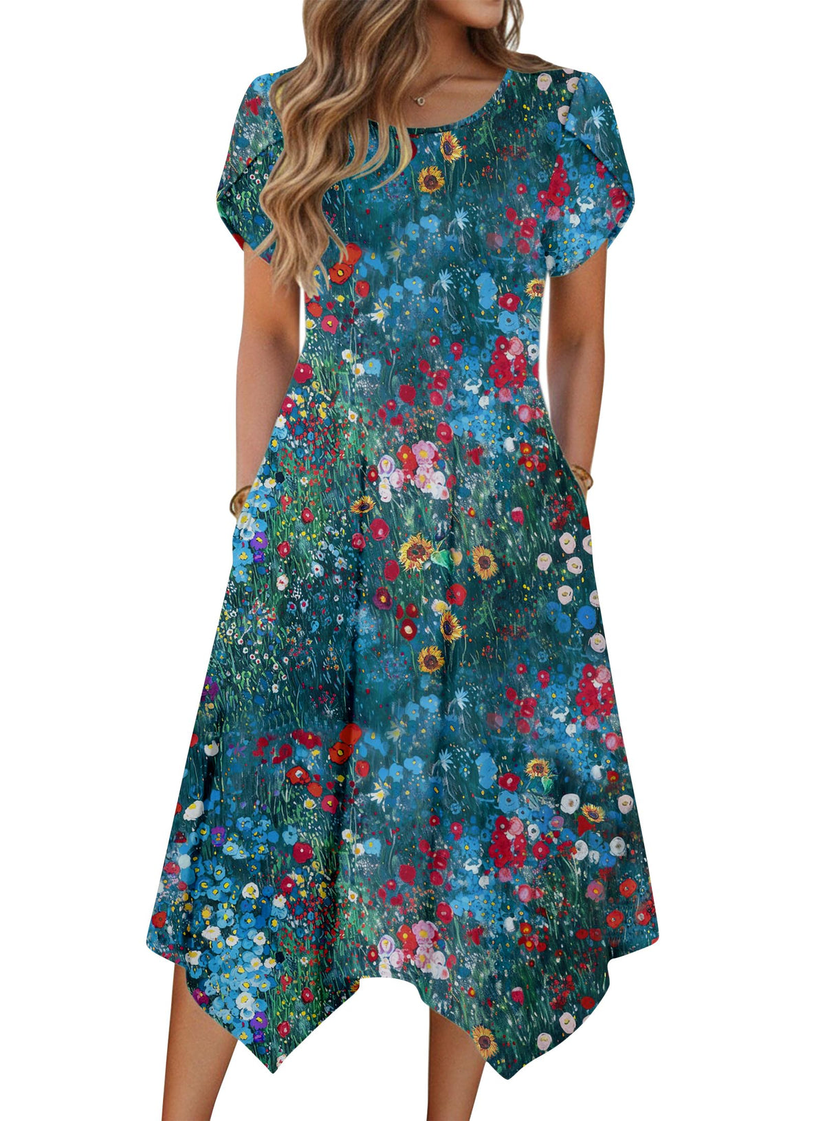 Zeagoo Womens Casual Dress for Summer Loose Hankerchief Flare Midi Sundress