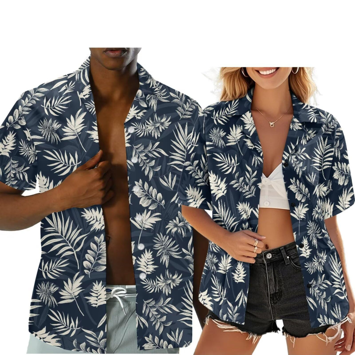 Hawaiian Couples Matching Shirt for Men Women Hawaii Outfit for Husband and Wife Beach Vacation Button Down Shirt