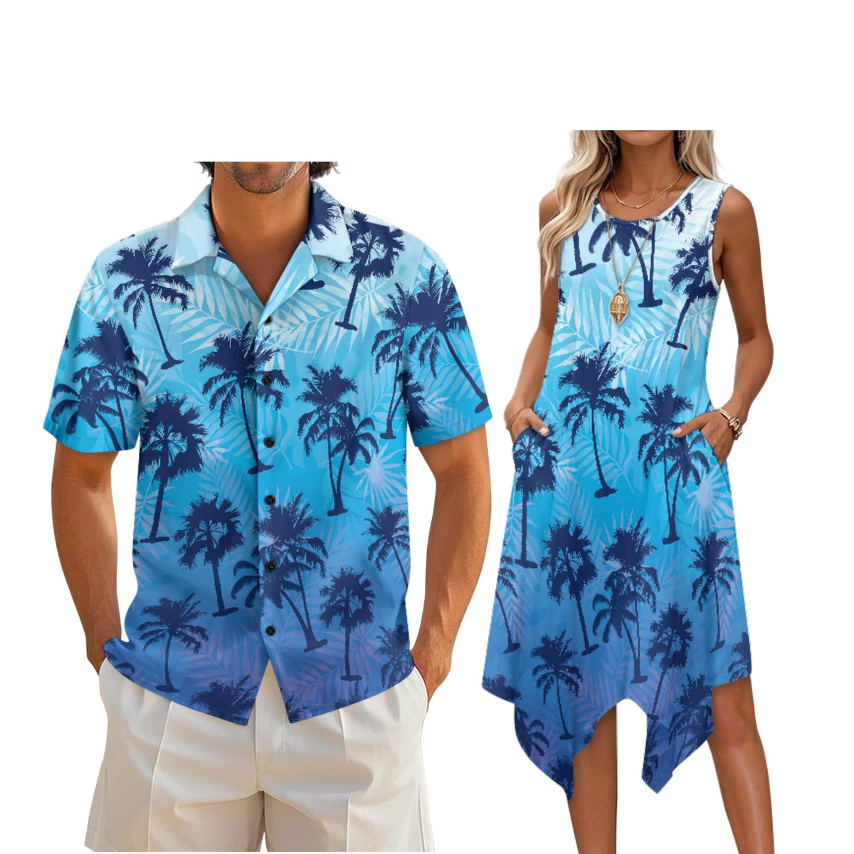 Couple Matching Outfit Hawaiian Men's Button Down Shirt Sleeveless Sundresses Dress Summer Dress for Women 2026