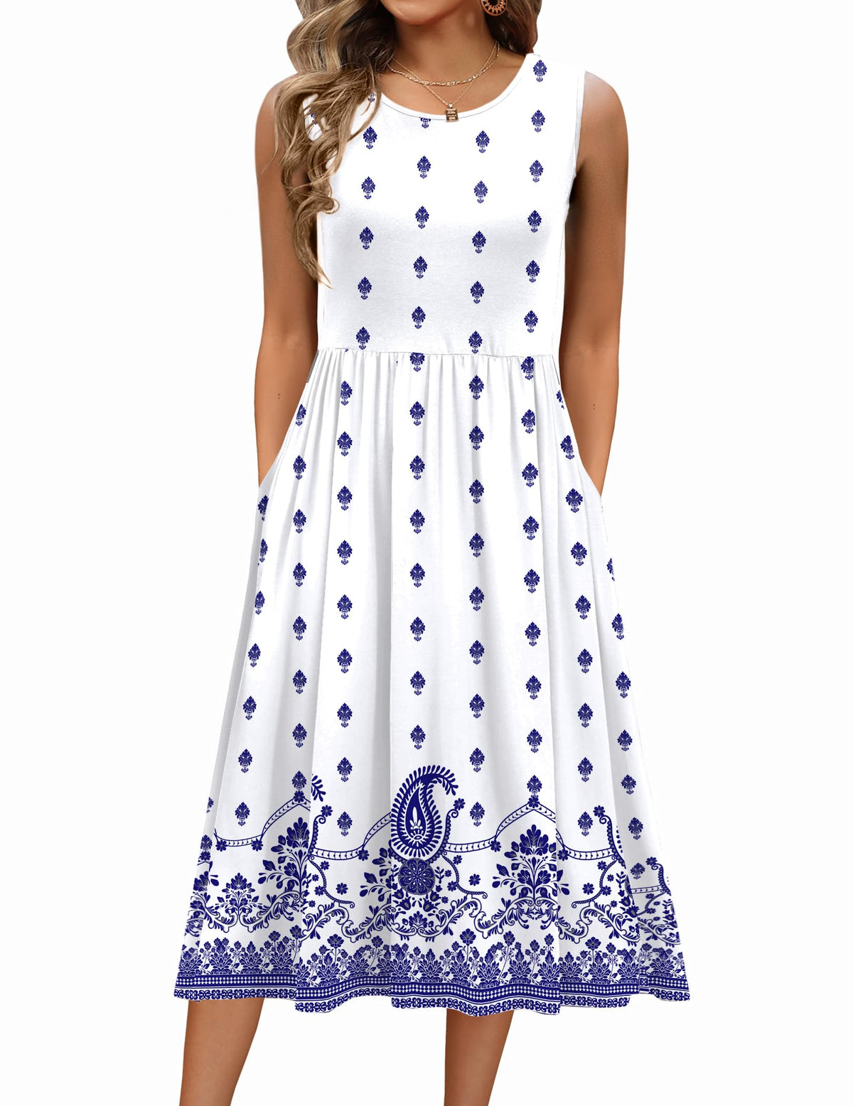Zeagoo Women's Summer Tank Midi Dress with Pockets Floral Sleeveless A-Line Casual Loose T-Shirt Dresses Beach Sundress 2026