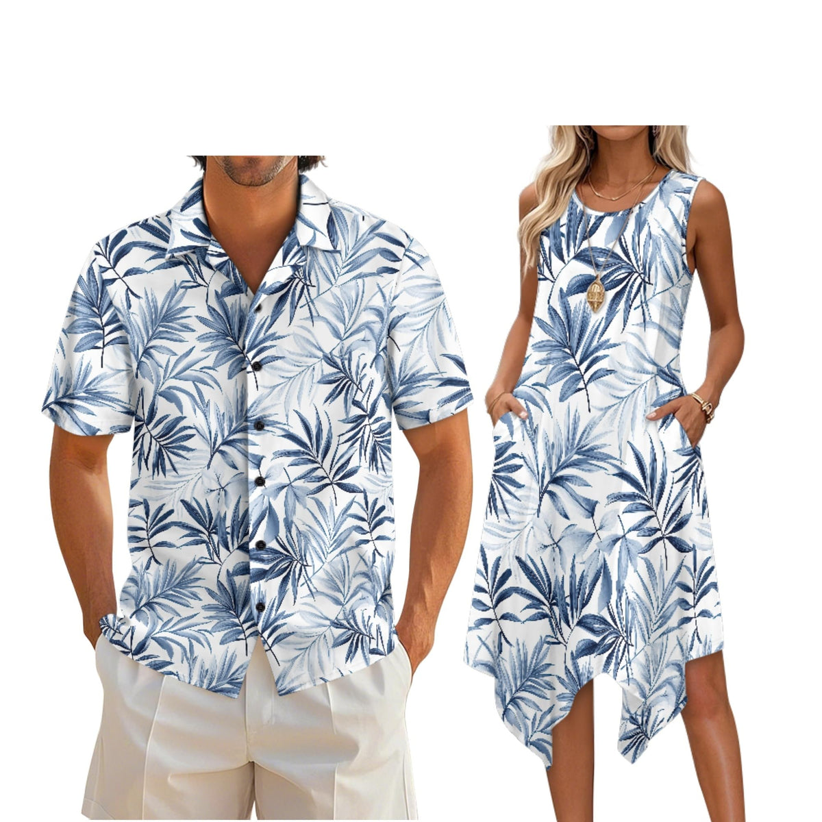 Couple Matching Outfit Hawaiian Men's Button Down Shirt Sleeveless Sundresses Dress Summer Dress for Women 2026