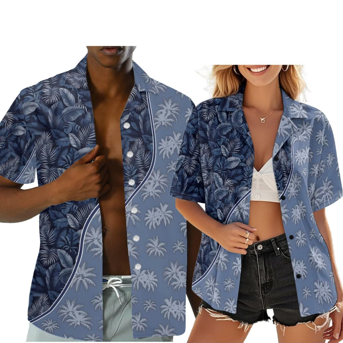 Hawaiian Couples Matching Shirt for Men Women Hawaii Outfit for Husband and Wife Beach Vacation Button Down Shirt
