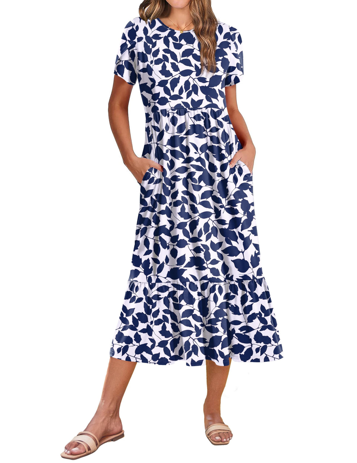Zeagoo Women Summer Midi A Line Dress Short Sleeve Casual Flowy Tiered Beach Long Sundress with Pockets 2026 Vacation Travel
