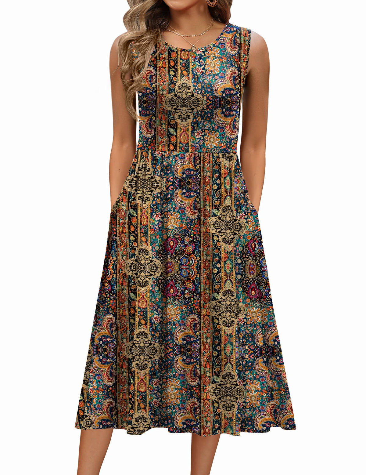 Zeagoo Women's Summer Tank Midi Dress with Pockets Floral Sleeveless A-Line Casual Loose T-Shirt Dresses Beach Sundress 2026