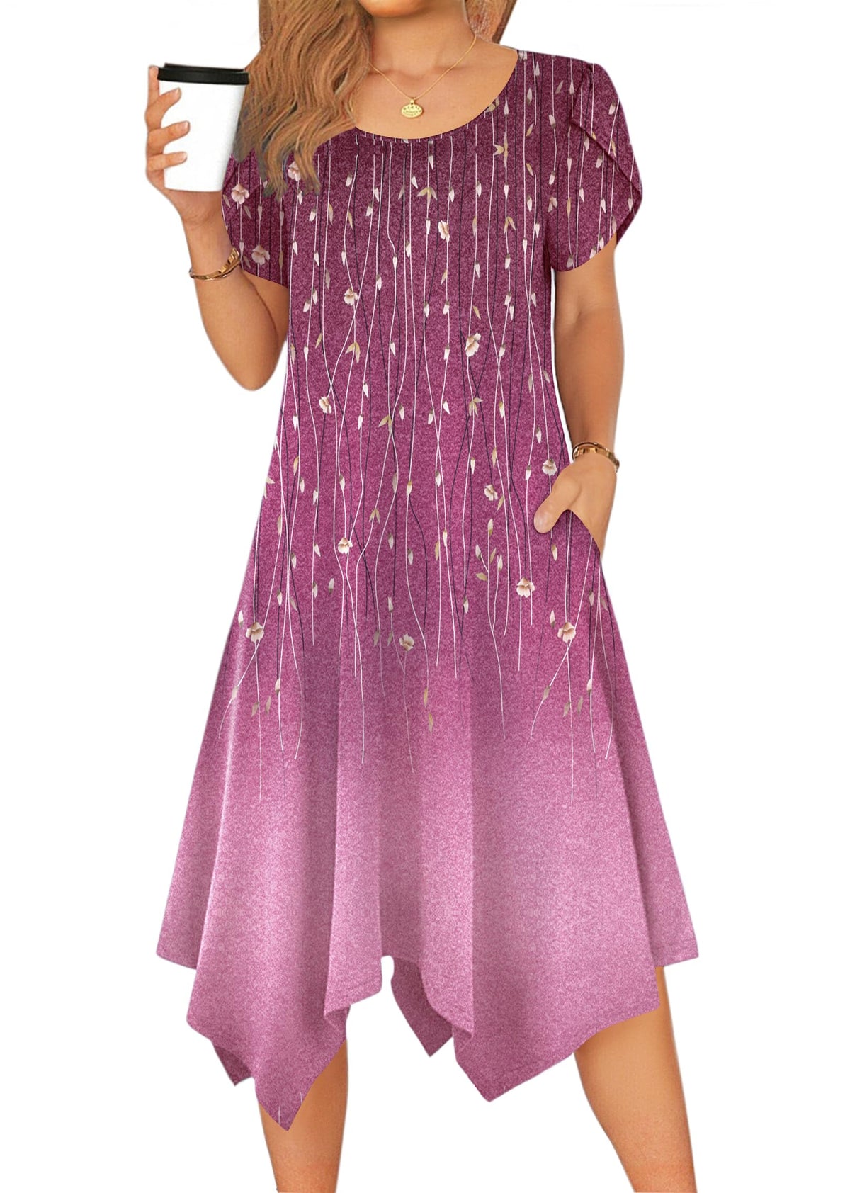 Zeagoo Womens Casual Dress for Summer Loose Hankerchief Flare Midi Sundress